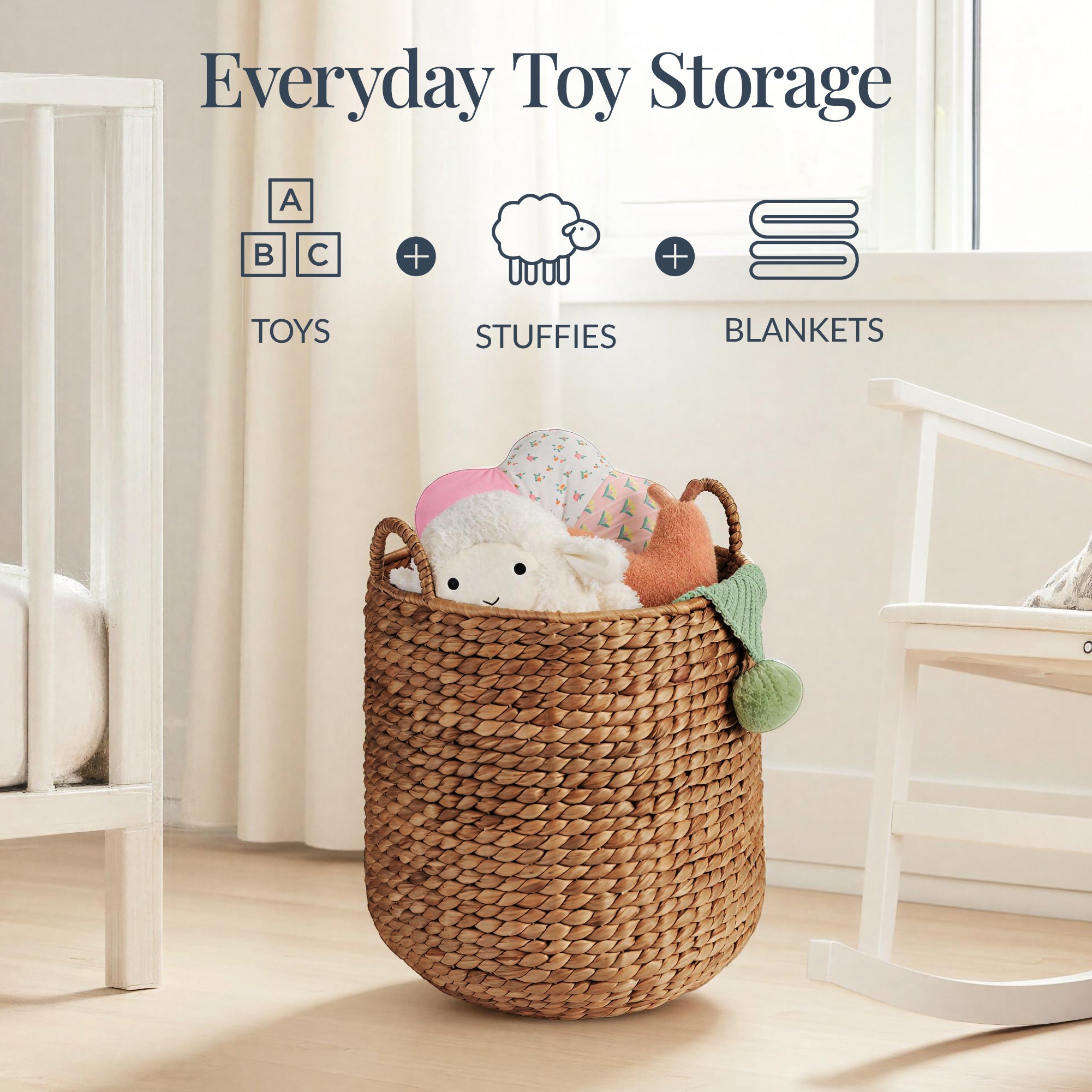 2-Piece Round Nesting Baskets W/Handles, Hyacinth Plant Holder & Storage Bin