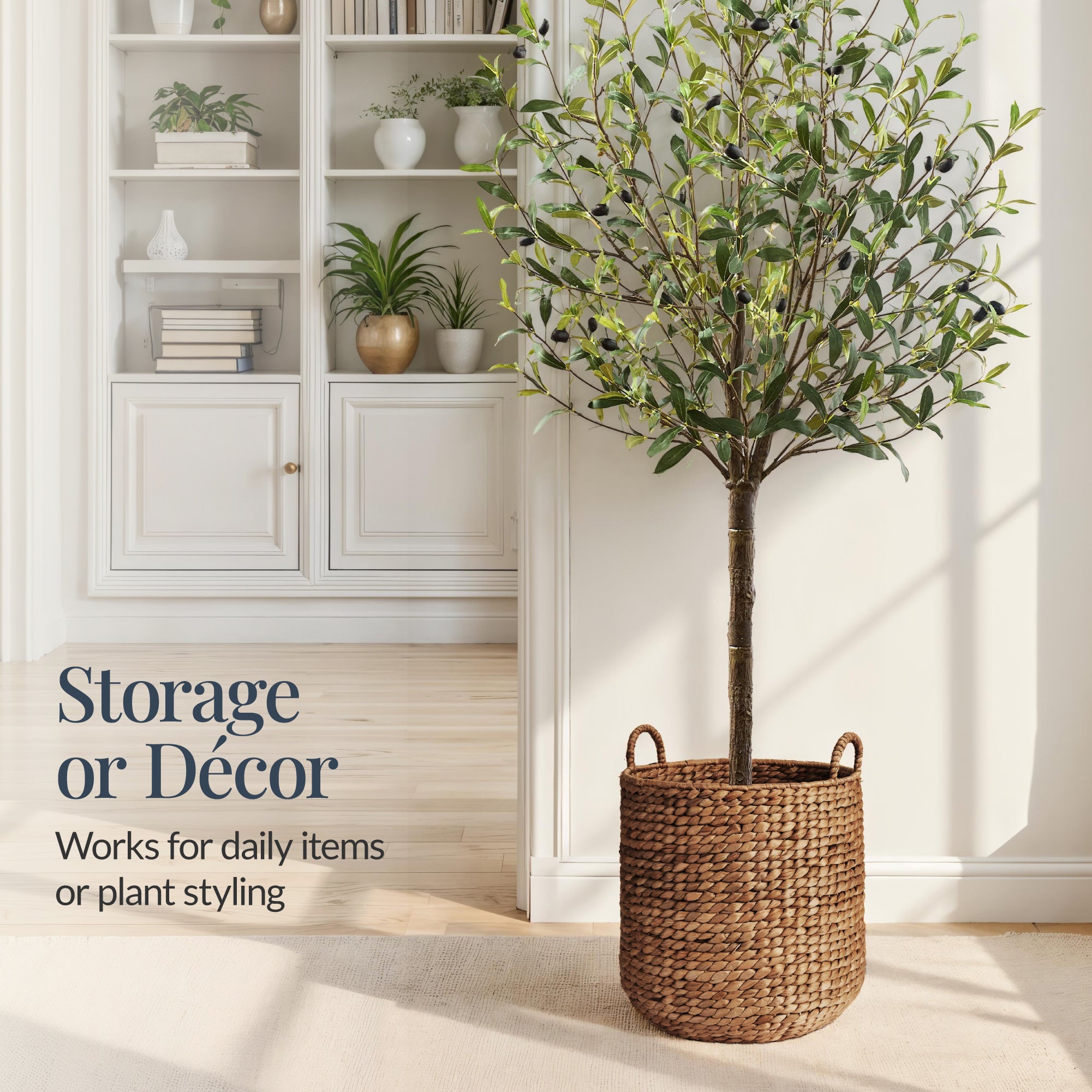 2-Piece Round Nesting Baskets W/Handles, Hyacinth Plant Holder & Storage Bin