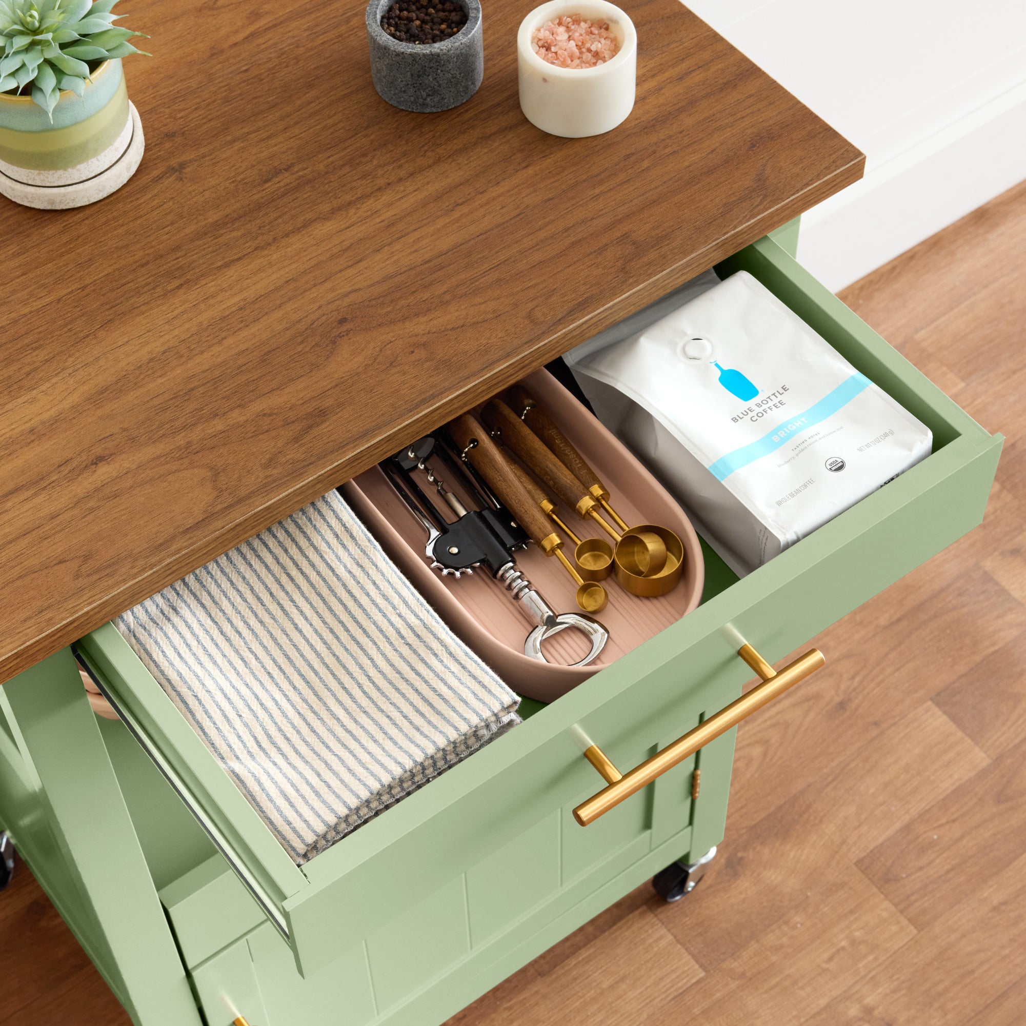 Rolling Kitchen Island Cart, Cabinet W/ Drawer, Sliding Tray, Outlet, Wheels