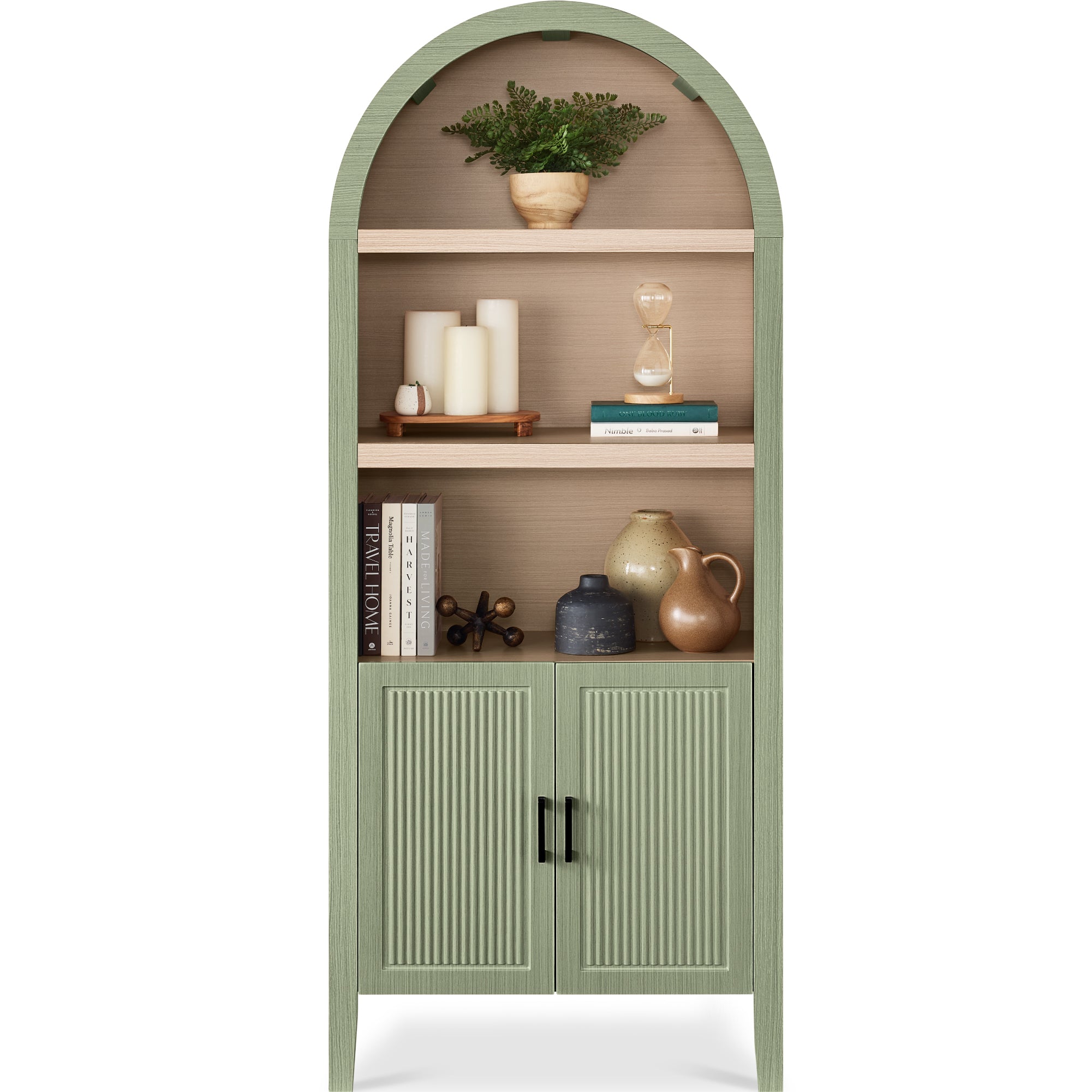 72" Tall Arched Pantry Cabinet w/ Doors, 5-Tier Storage Cabinet w/ Shelves