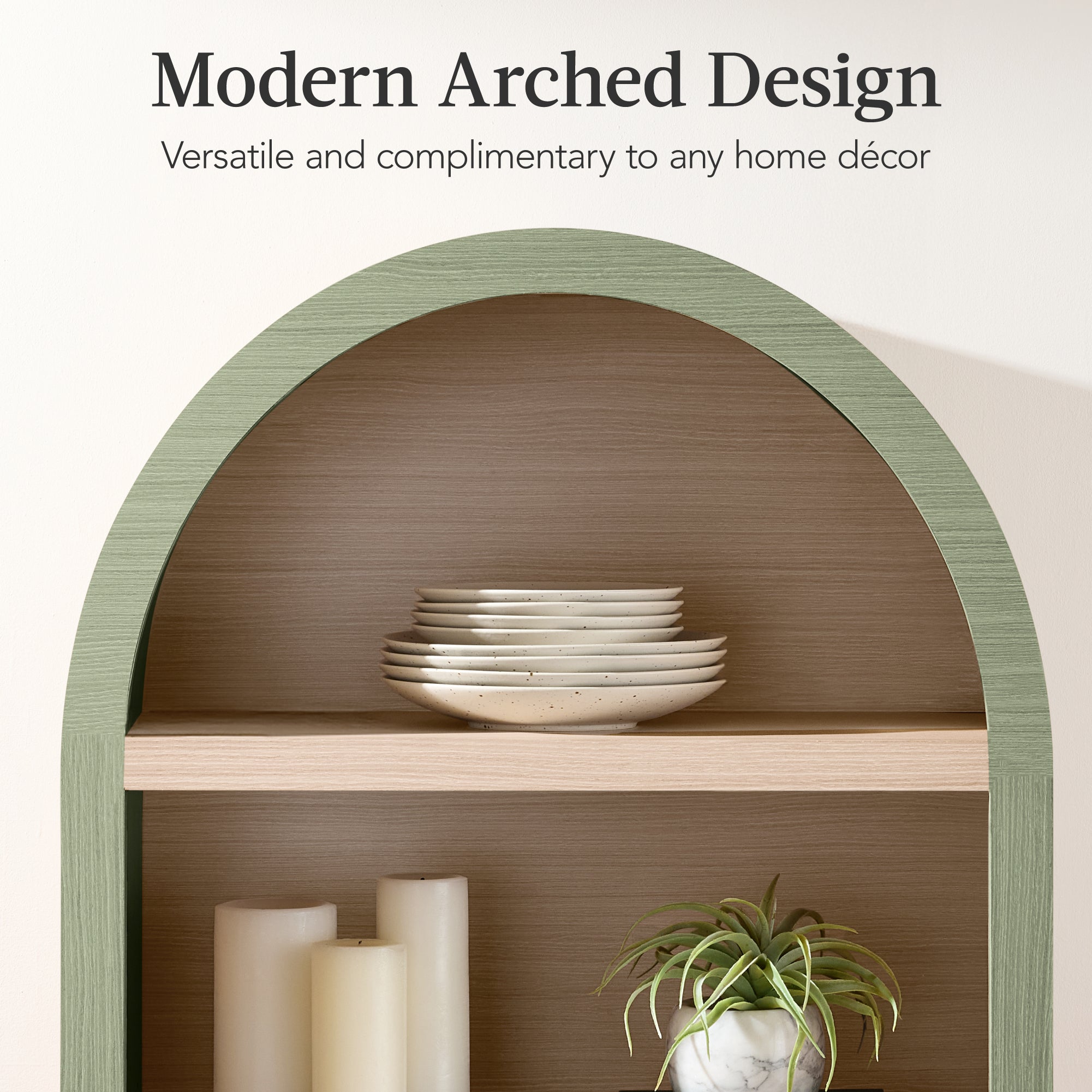 72" Tall Arched Pantry Cabinet w/ Doors, 5-Tier Storage Cabinet w/ Shelves