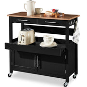 36in Large Rolling Kitchen Island Cart, 2-Door Cabinet, Outlet, & Wheels