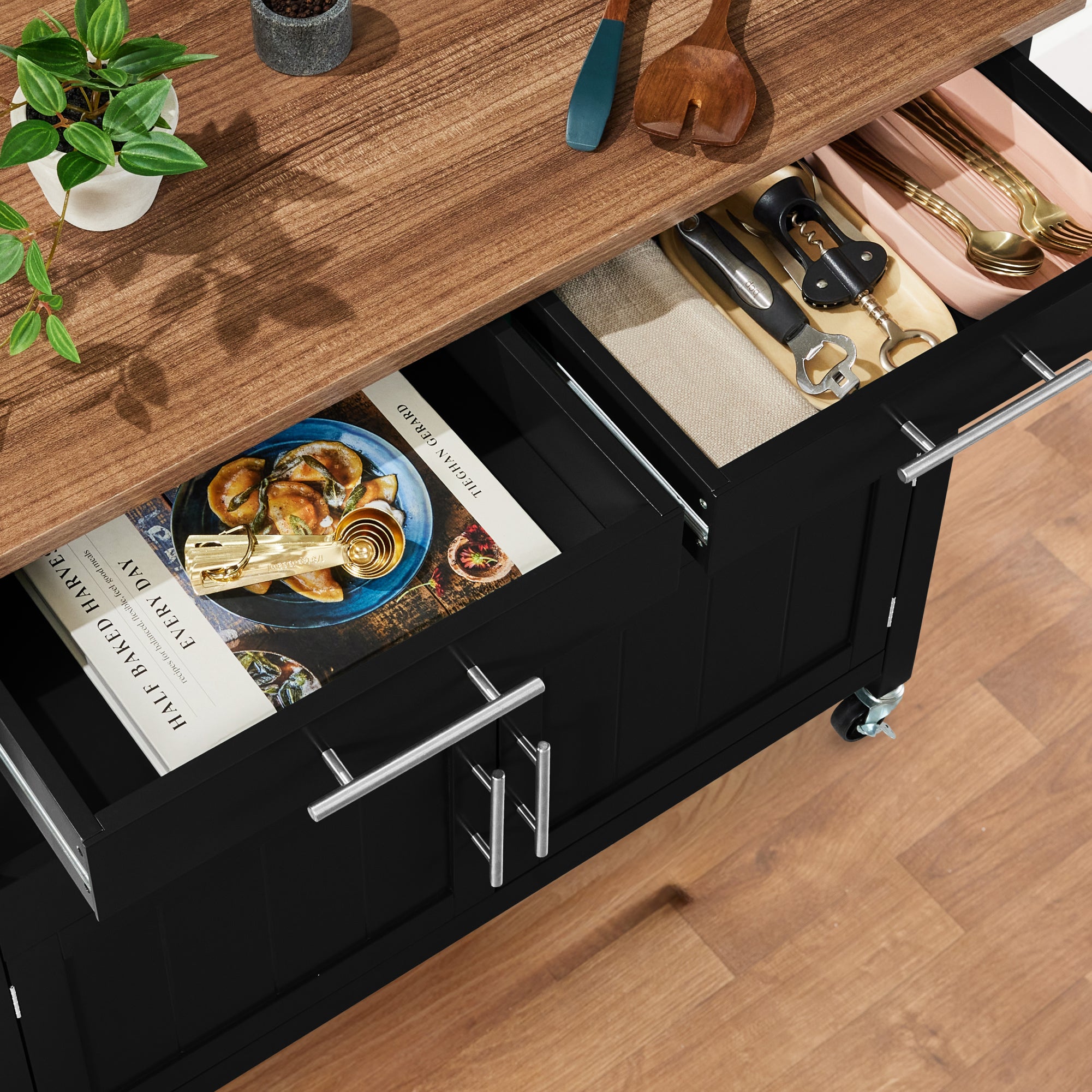 36in Large Rolling Kitchen Island Cart, 2-Door Cabinet, Outlet, & Wheels