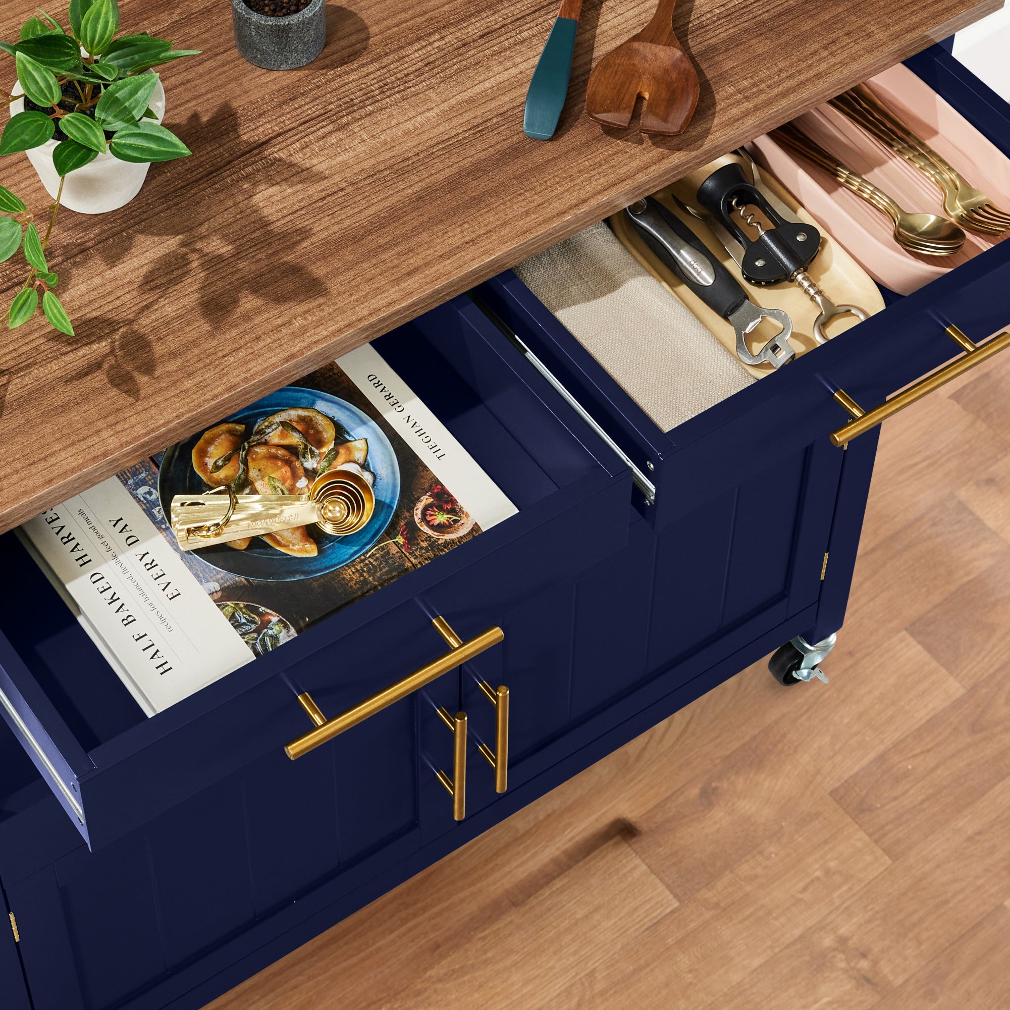 36in Large Rolling Kitchen Island Cart, 2-Door Cabinet, Outlet, & Wheels