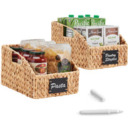 Hyacinth Angled Pantry Storage Baskets W/ Handles & Chalkboard (Pack of 2)