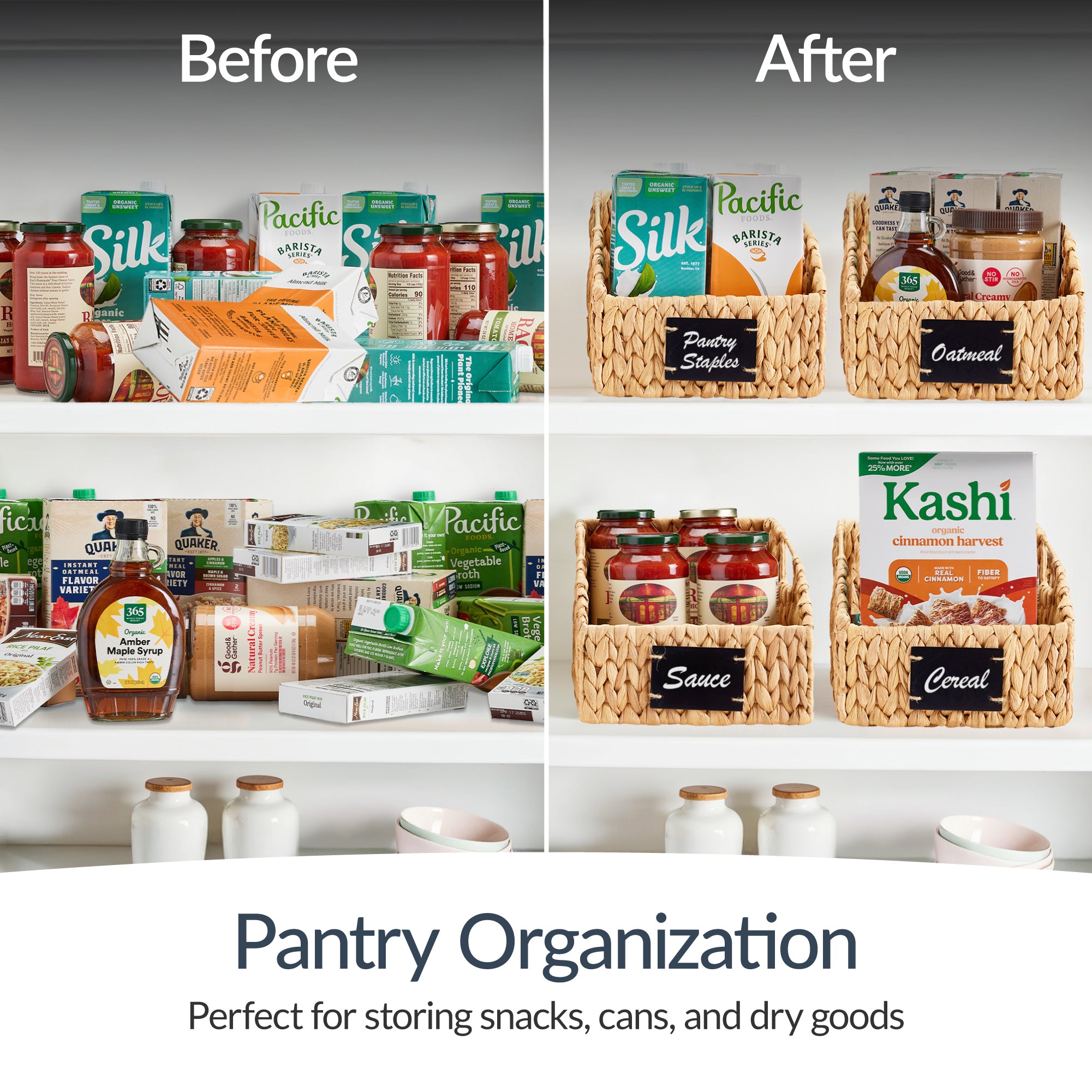 Hyacinth Angled Pantry Storage Baskets W/ Handles & Chalkboard (Pack of 2)