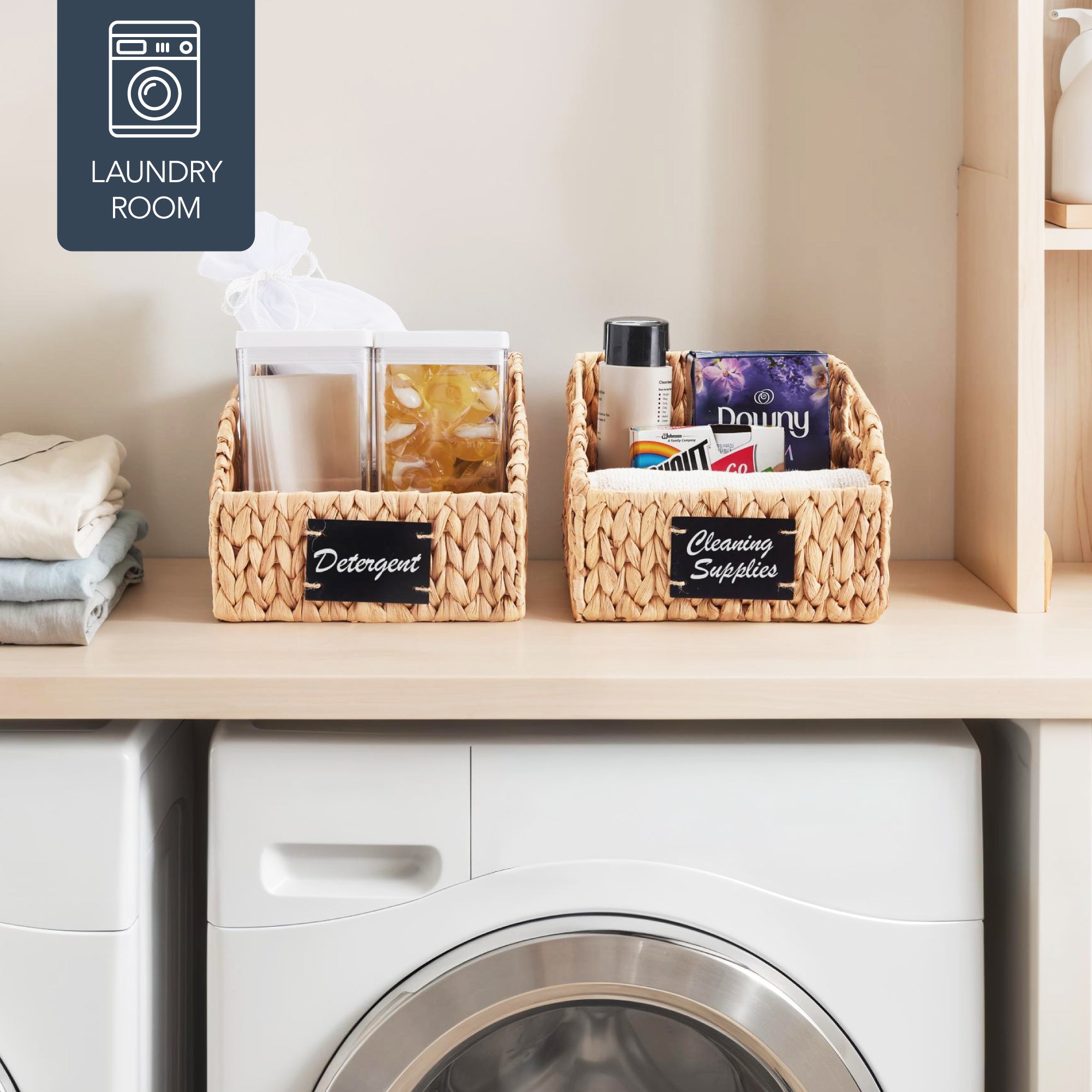 Hyacinth Angled Pantry Storage Baskets W/ Handles & Chalkboard (Pack of 2)