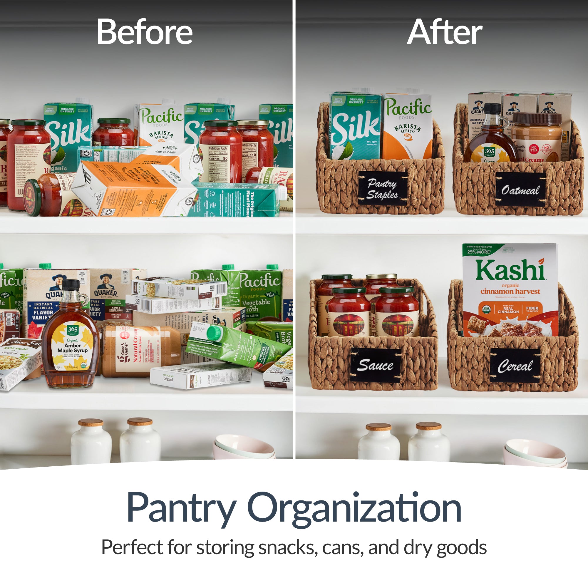 Hyacinth Angled Pantry Storage Baskets W/ Handles & Chalkboard (Pack of 2)