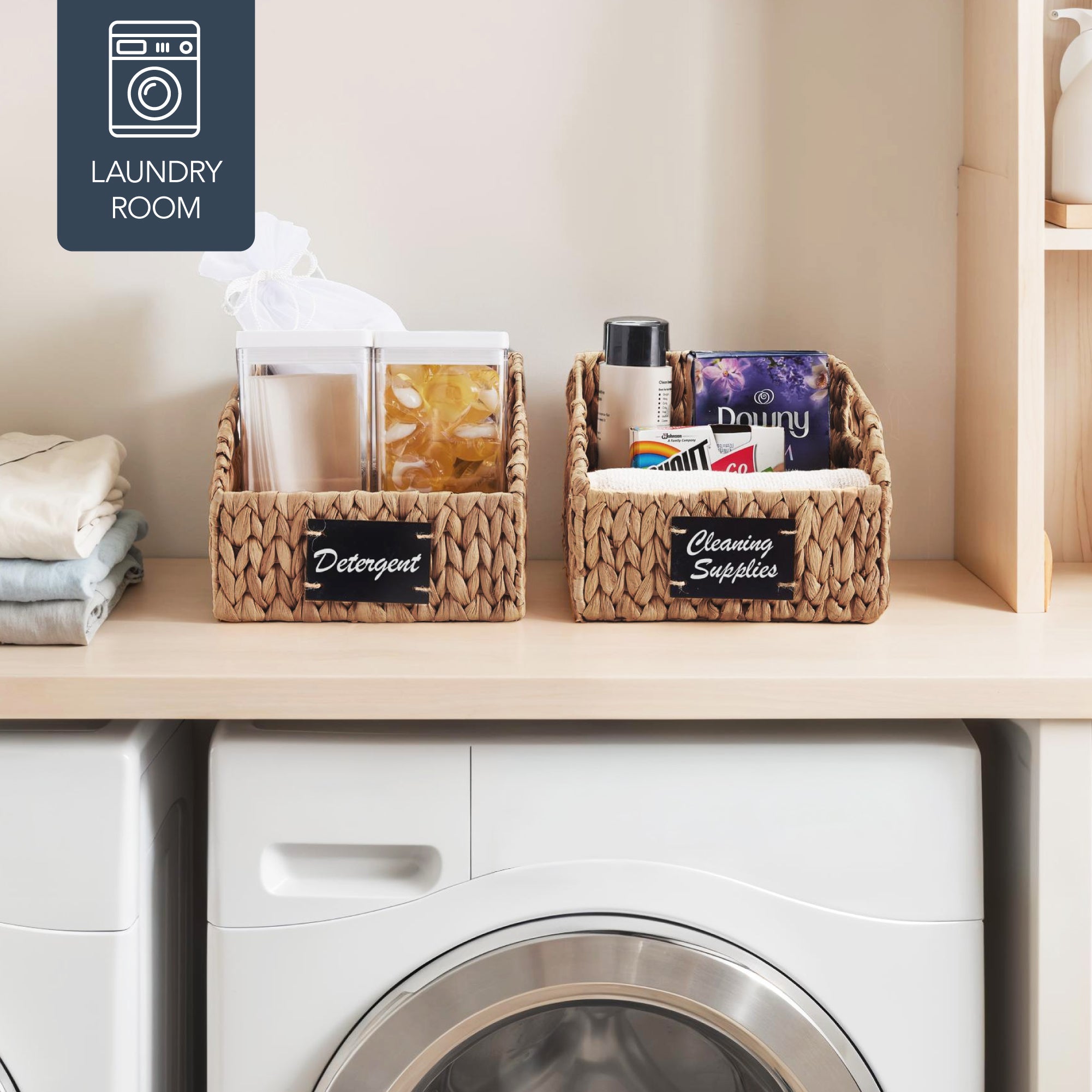 Hyacinth Angled Pantry Storage Baskets W/ Handles & Chalkboard (Pack of 2)