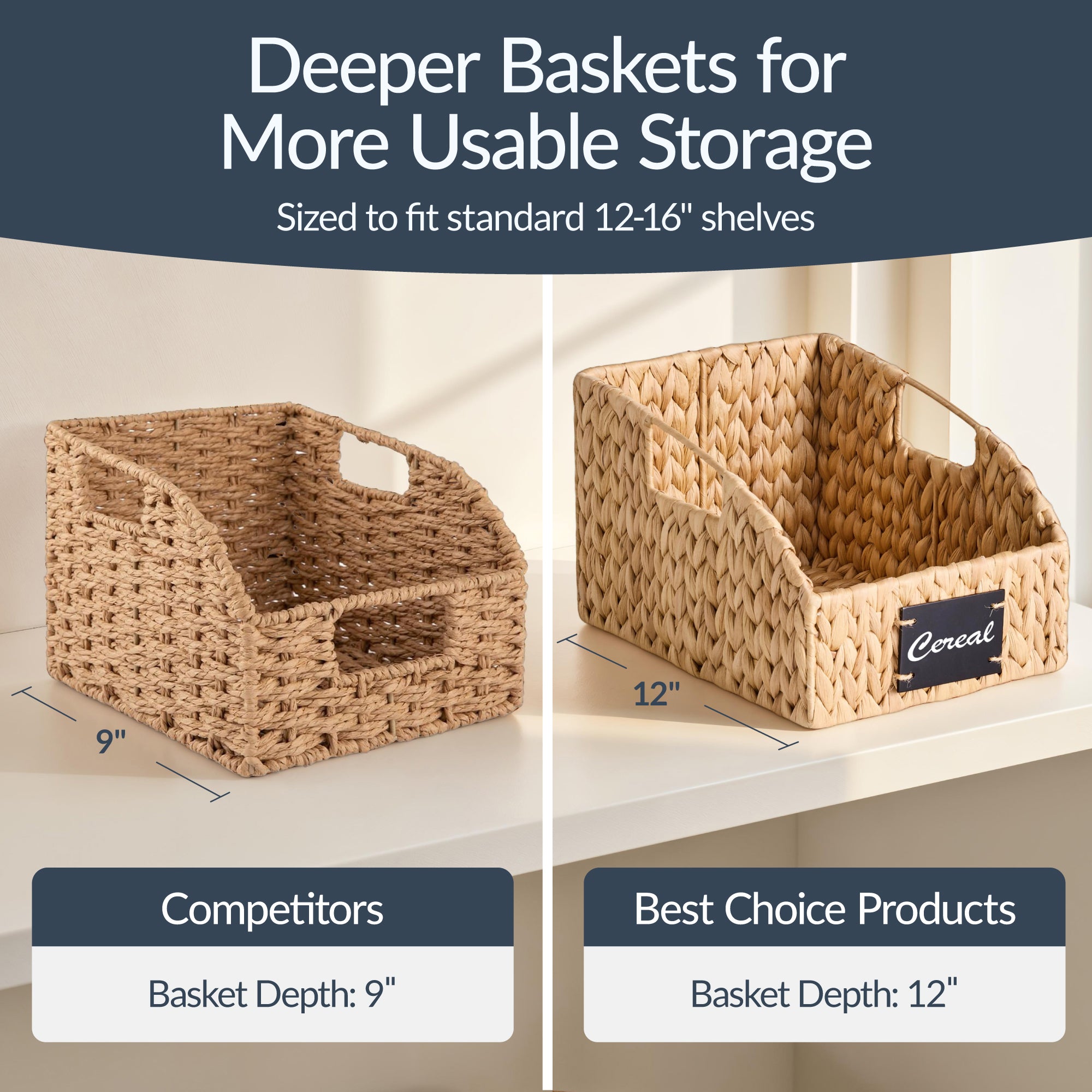 Hyacinth Angled Pantry Storage Baskets W/ Handles & Chalkboard (Set of 3)