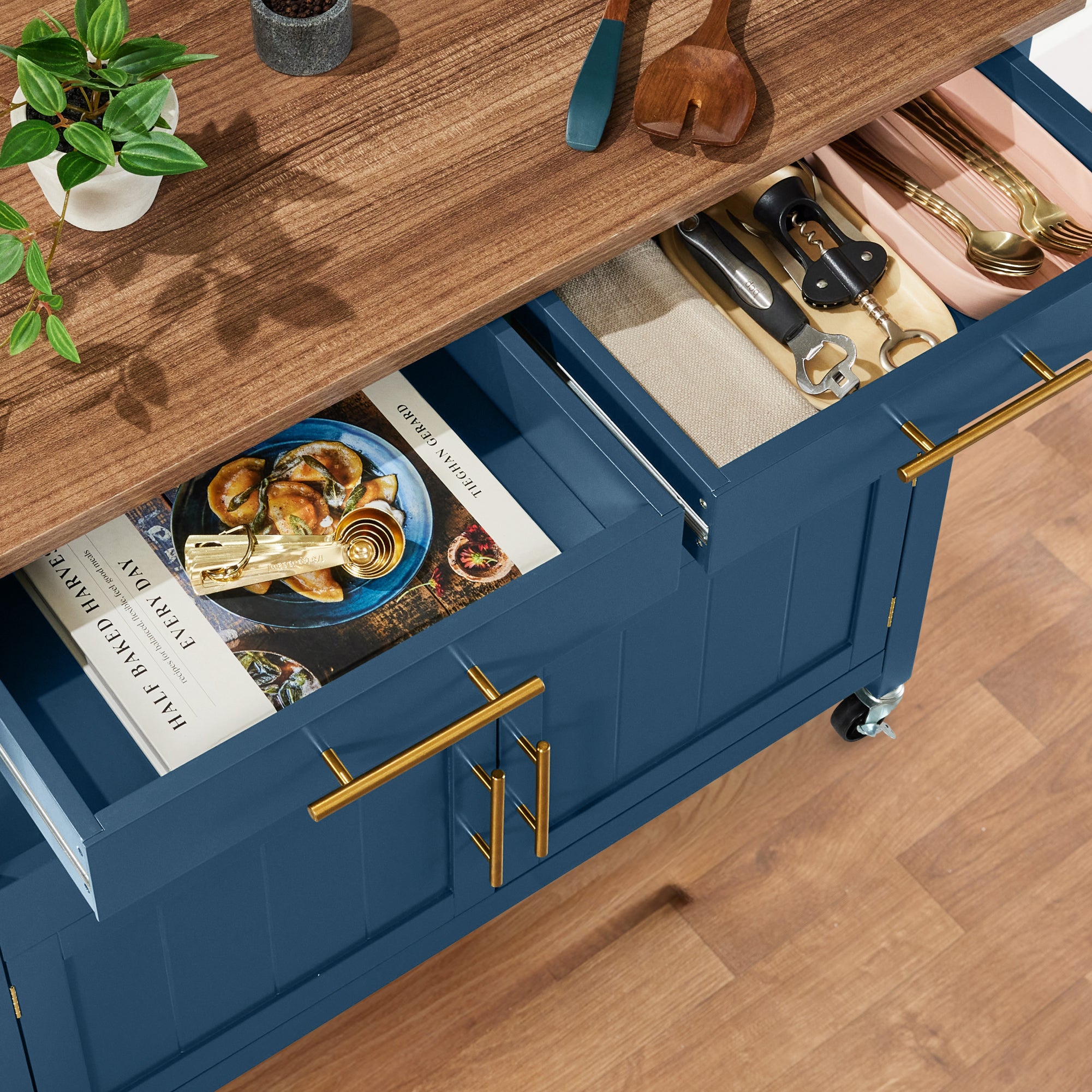 36in Large Rolling Kitchen Island Cart, 2-Door Cabinet, Outlet, & Wheels