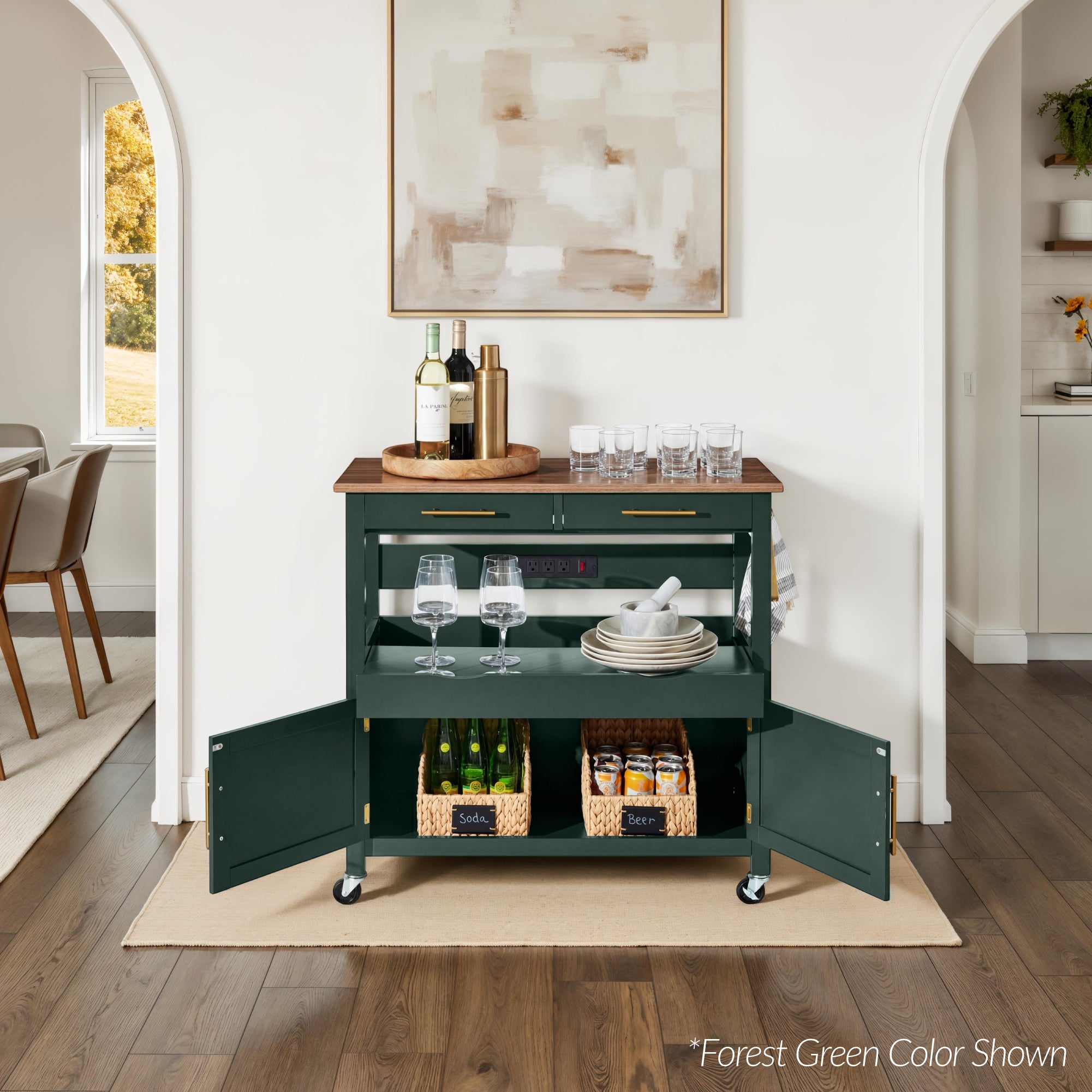 36in Large Rolling Kitchen Island Cart, 2-Door Cabinet, Outlet, & Wheels