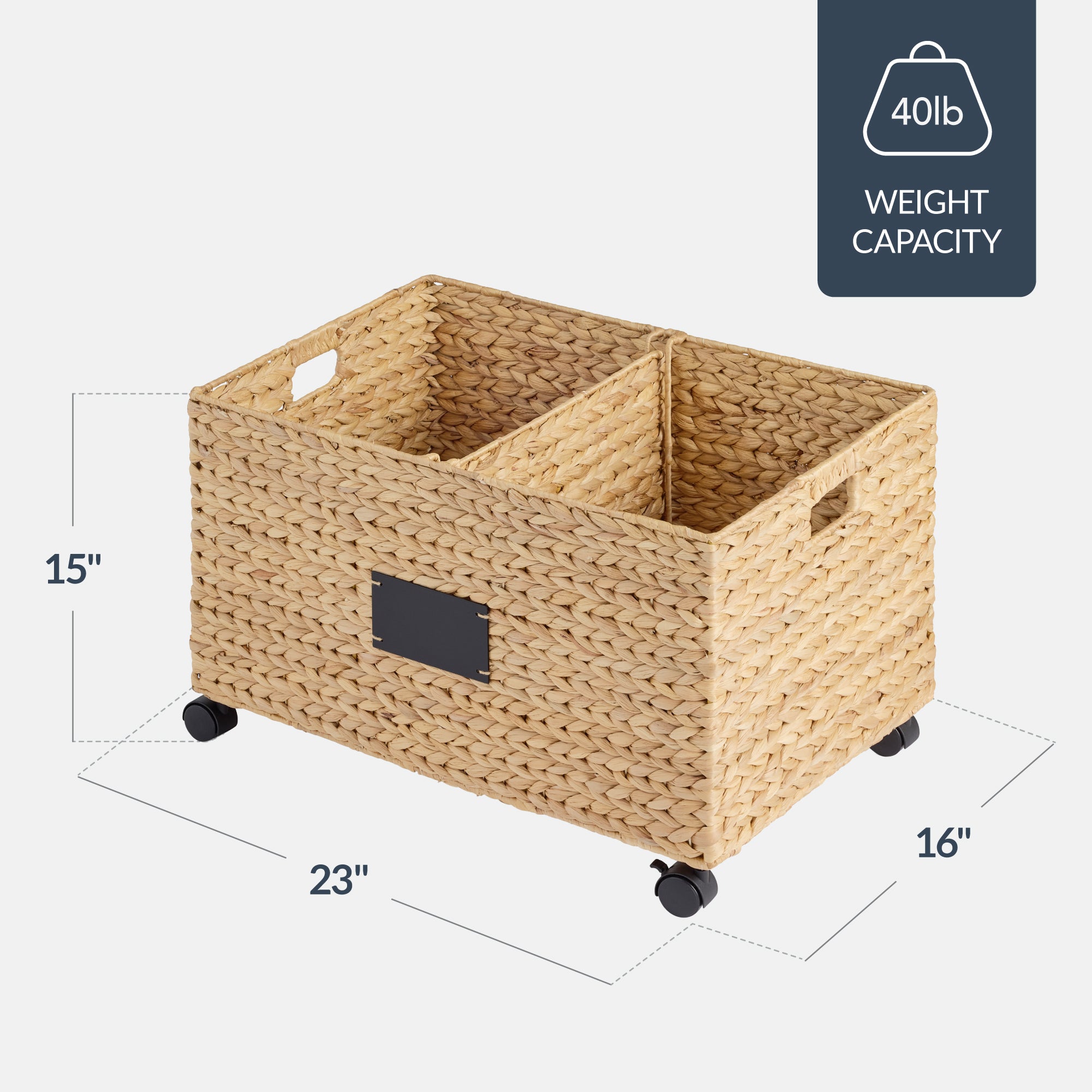 Rolling Pantry Storage Basket Organizer W/ Chalkboard Label, Handles, Removable Divider - Chestnut