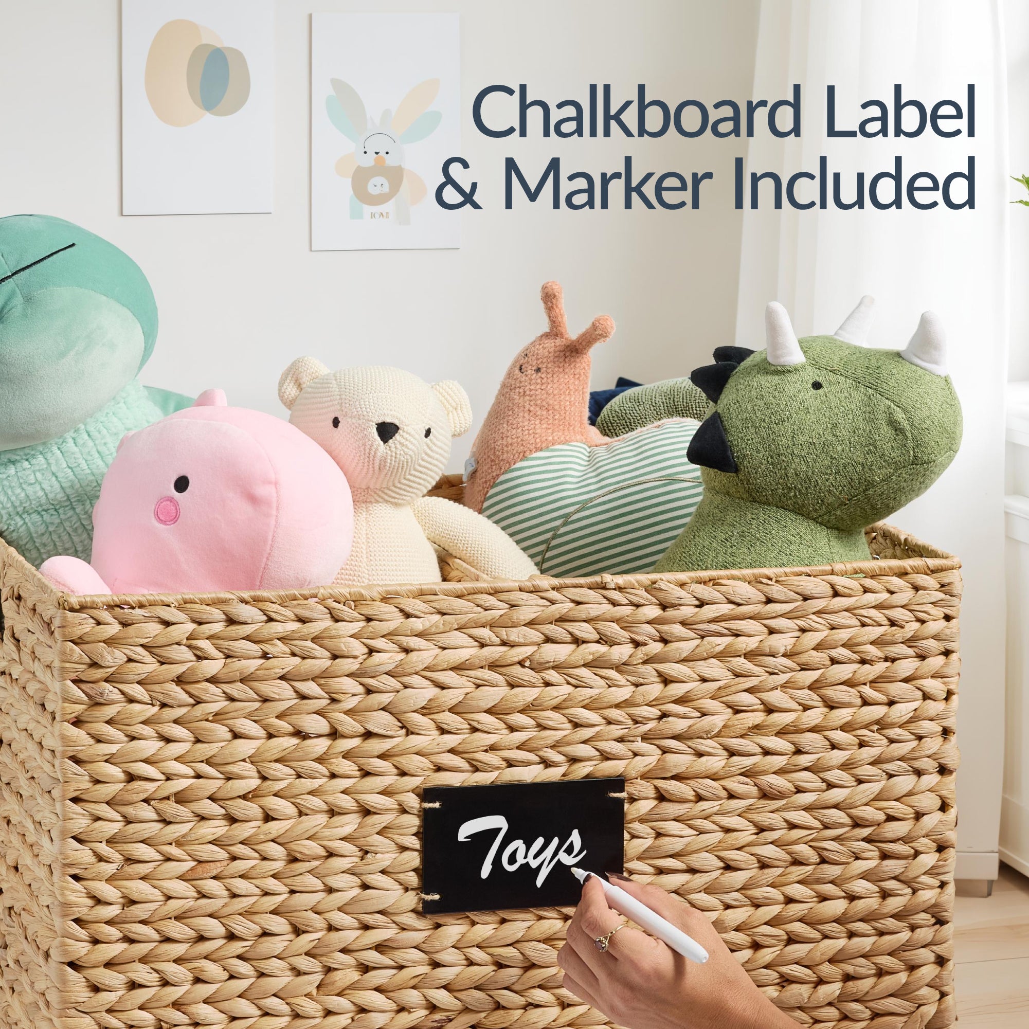 Rolling Pantry Storage Basket Organizer W/ Chalkboard Label, Handles, Removable Divider - Chestnut