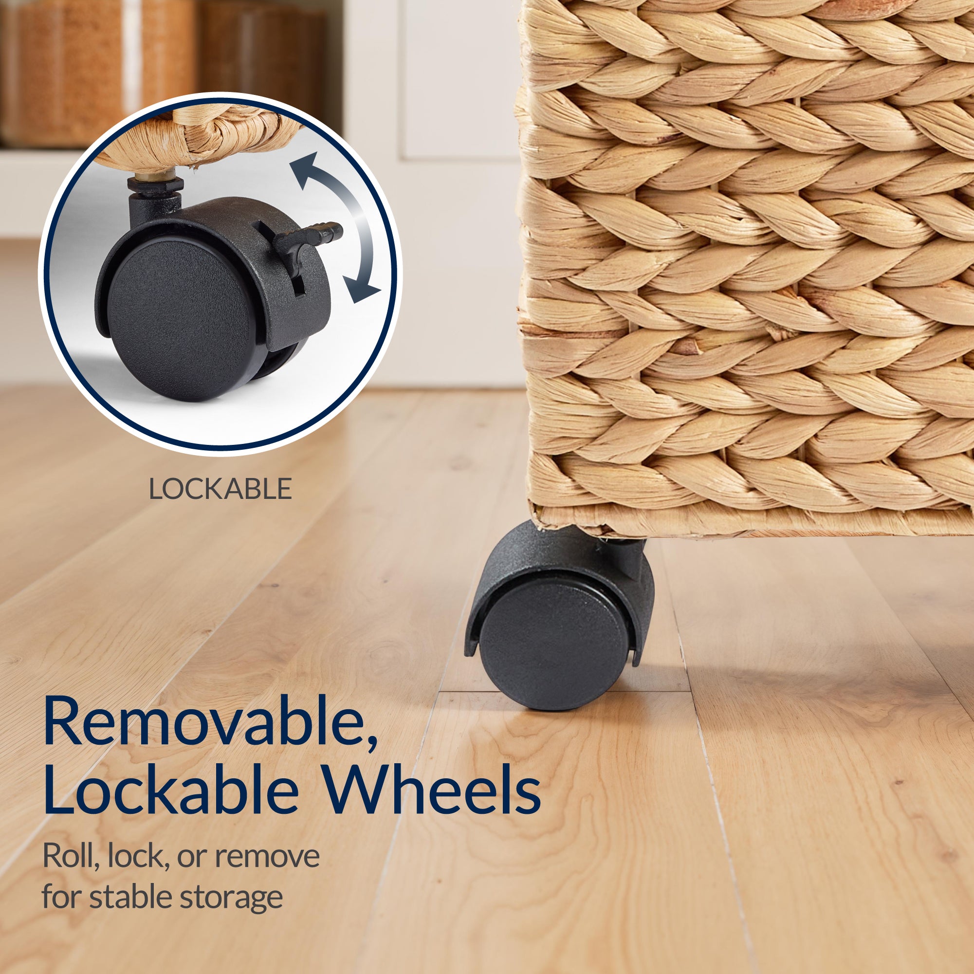 Rolling Pantry Storage Basket Organizer W/ Chalkboard Label, Handles, Removable Divider - Chestnut