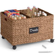 Rolling Pantry Storage Basket Organizer W/ Chalkboard Label, Handles, Removable Divider - Chestnut