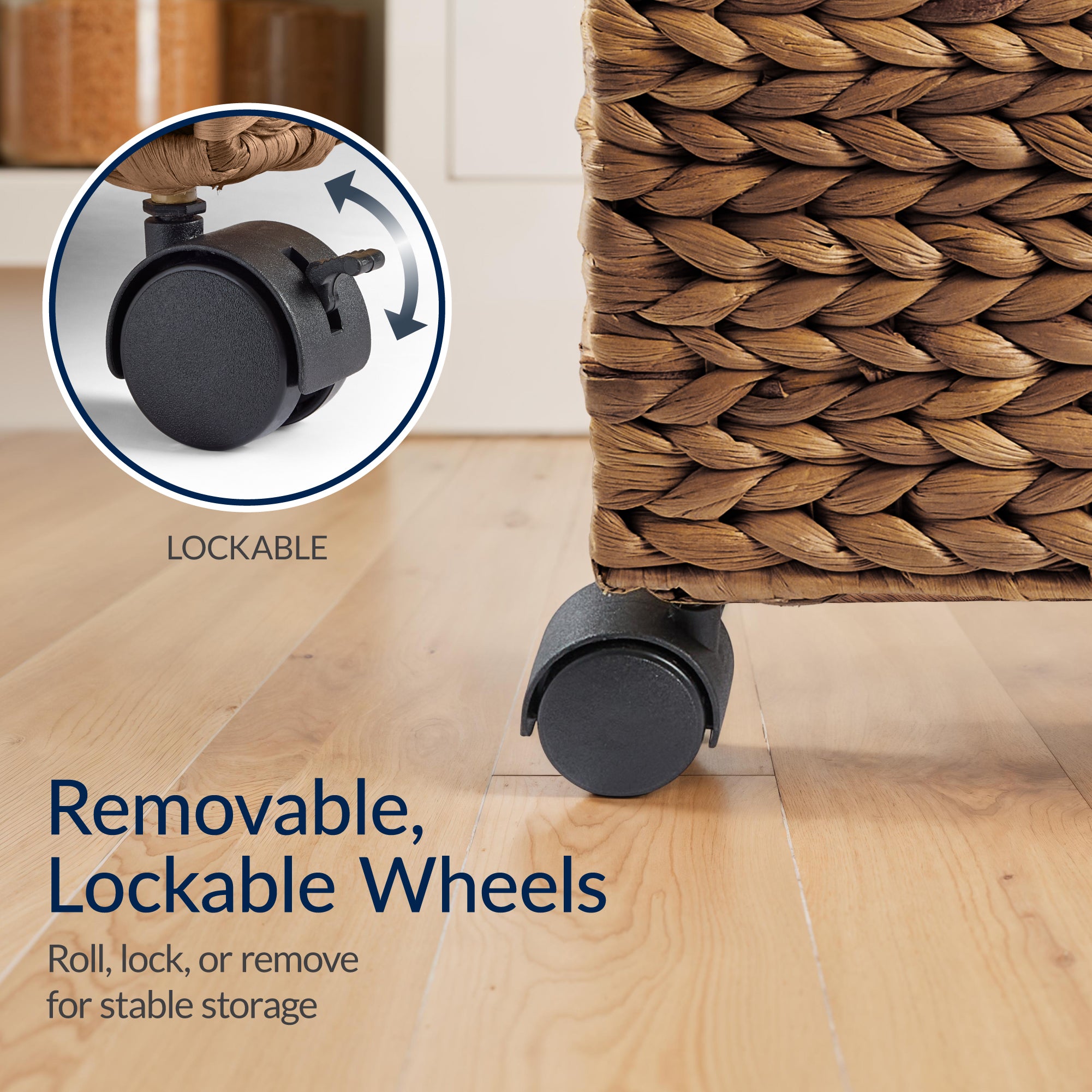 Rolling Pantry Storage Basket Organizer W/ Chalkboard Label, Handles, Removable Divider - Chestnut