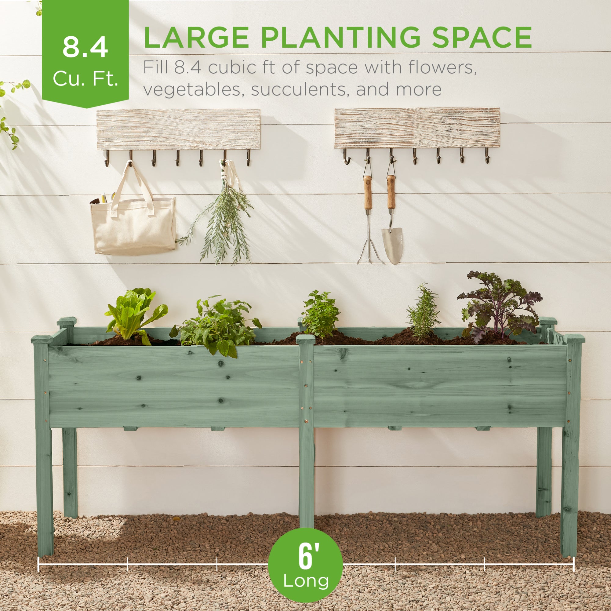 Raised Garden Bed, Elevated Wood Garden Planter Stand - 72x24x30in