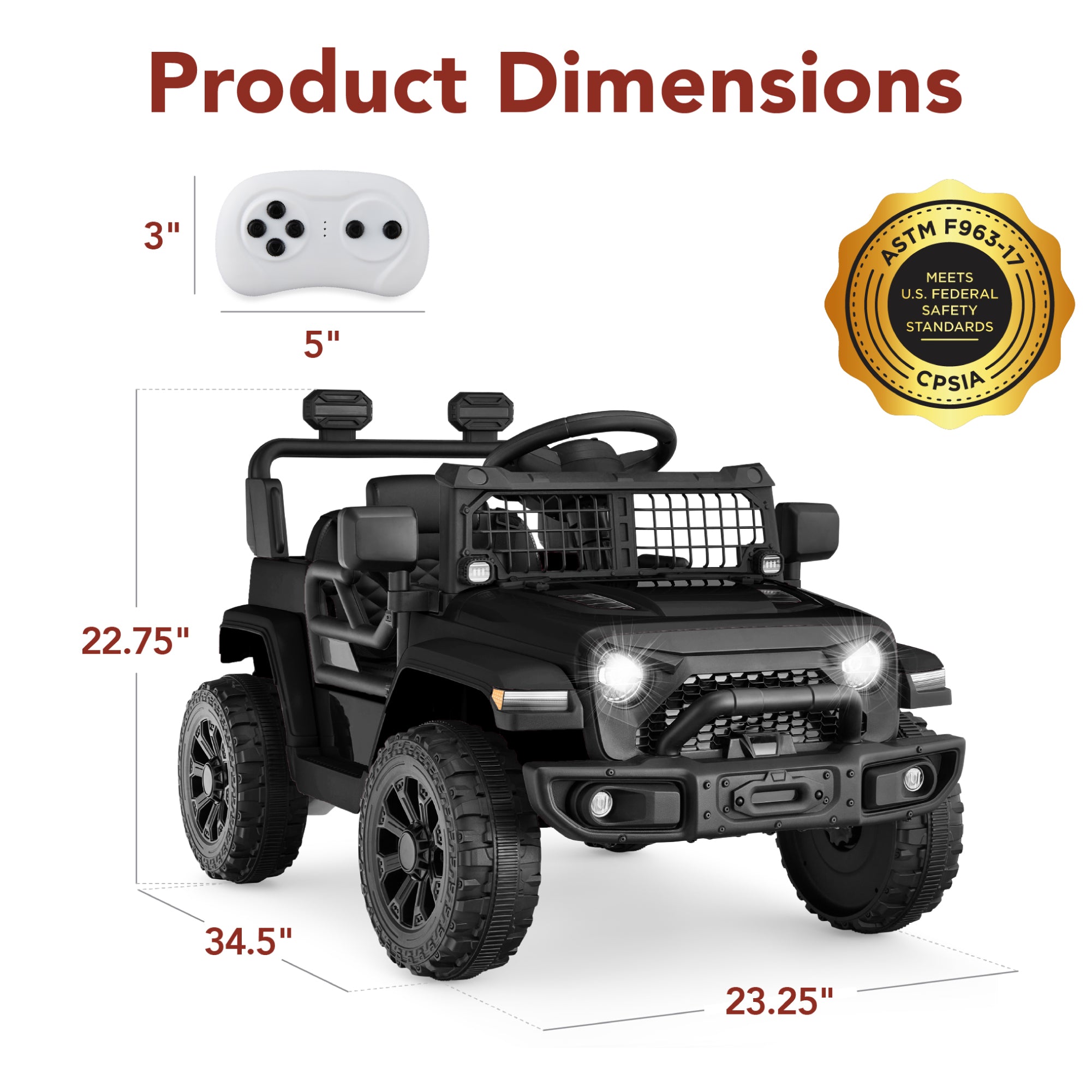 12V Kids Ride On Truck w/ Remote Control for Toddlers 3-5,  Safety Harness
