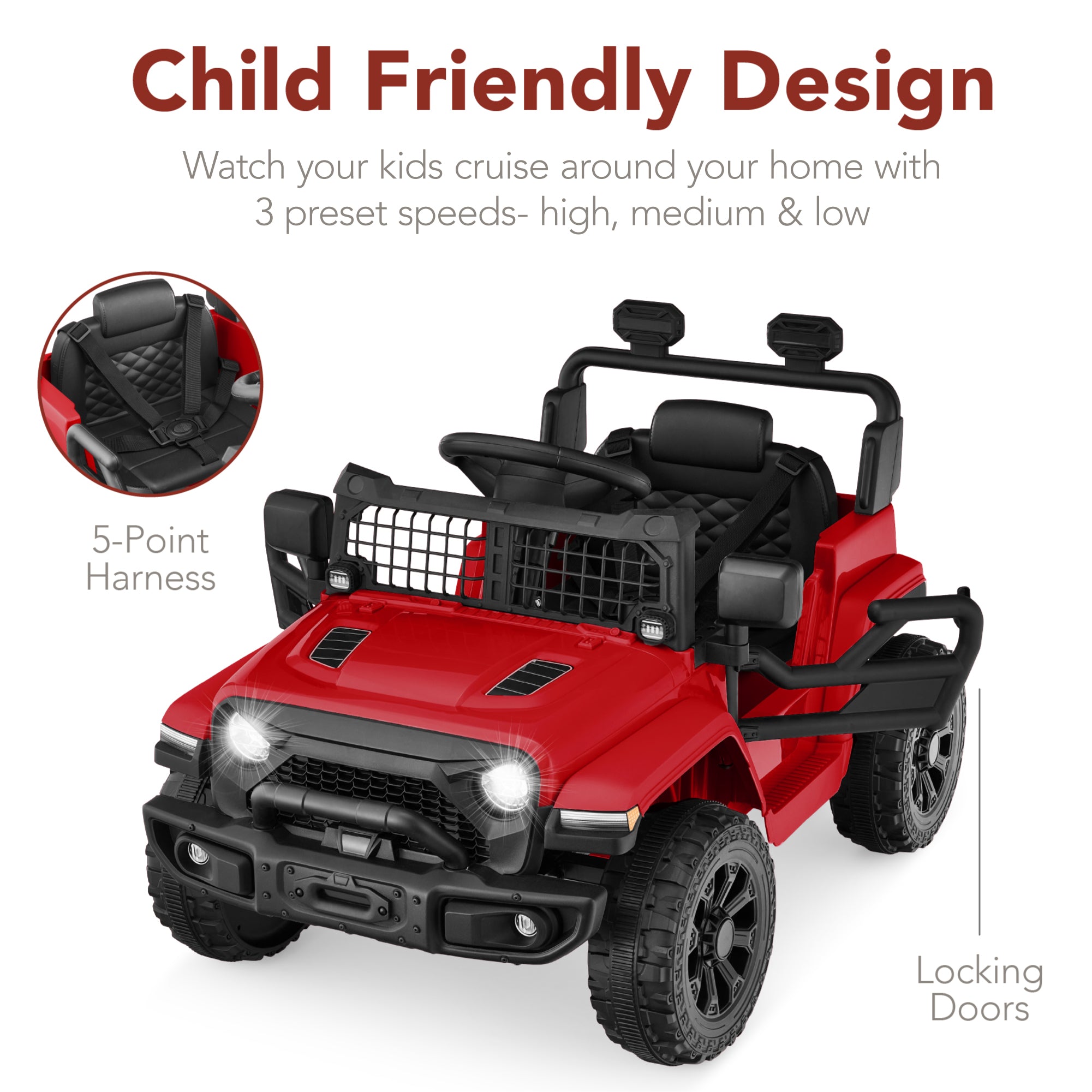 12V Kids Ride On Truck w/ Remote Control for Toddlers 3-5,  Safety Harness
