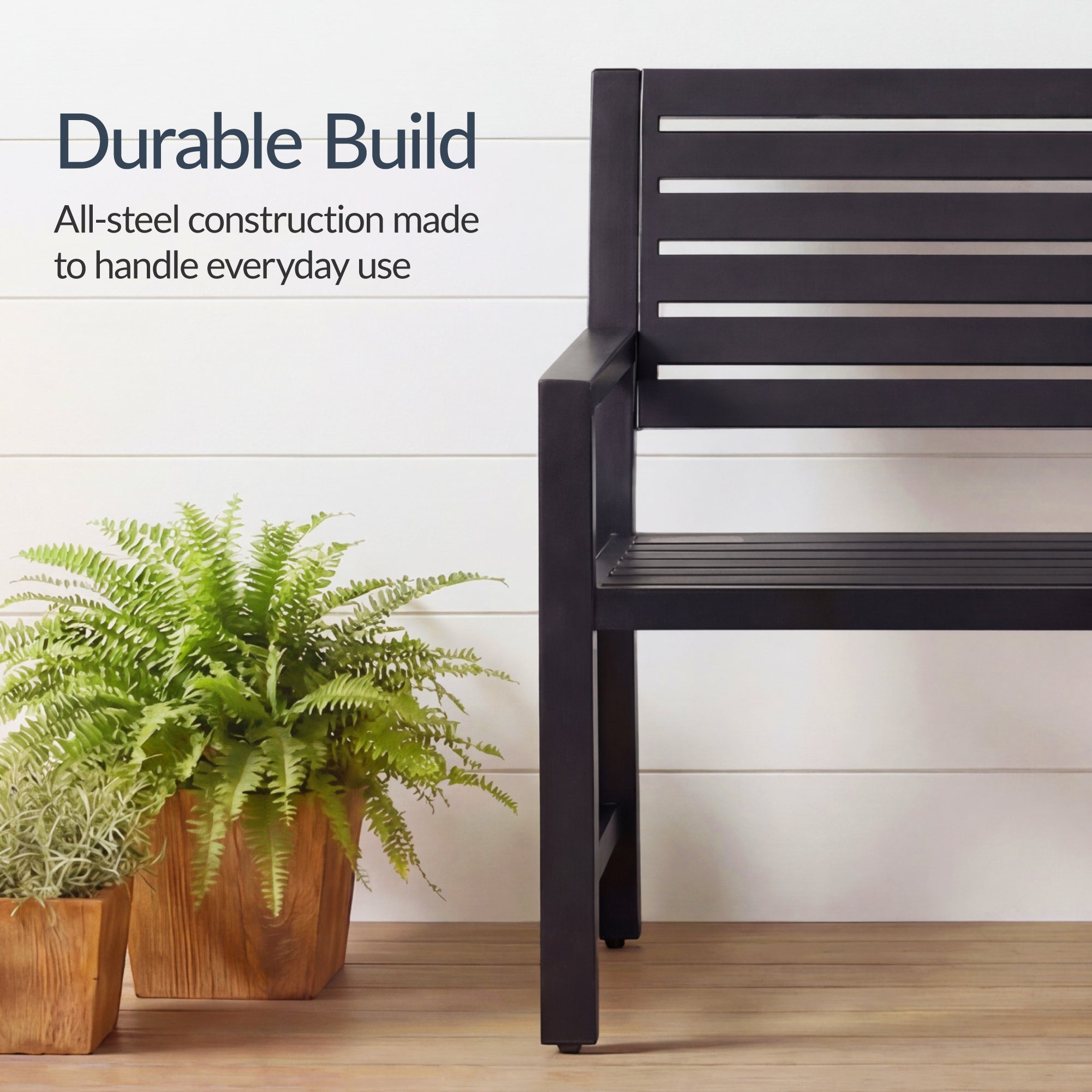 Outdoor Metal Patio Garden Bench, 790lb Capacity, Steel Slatted Seat