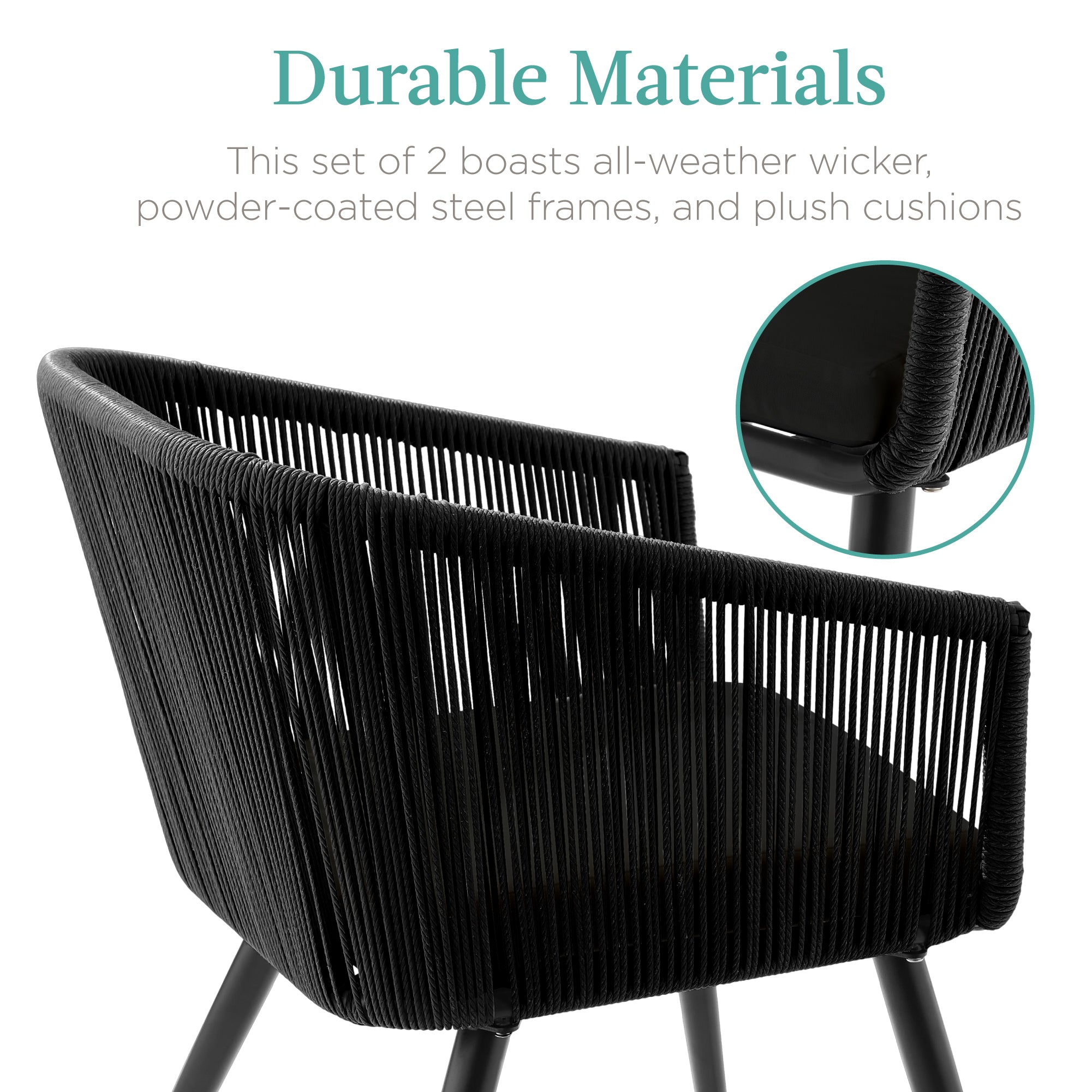 Set of 2 Outdoor Woven Wicker Patio Dining Chairs, 250lb Capacity