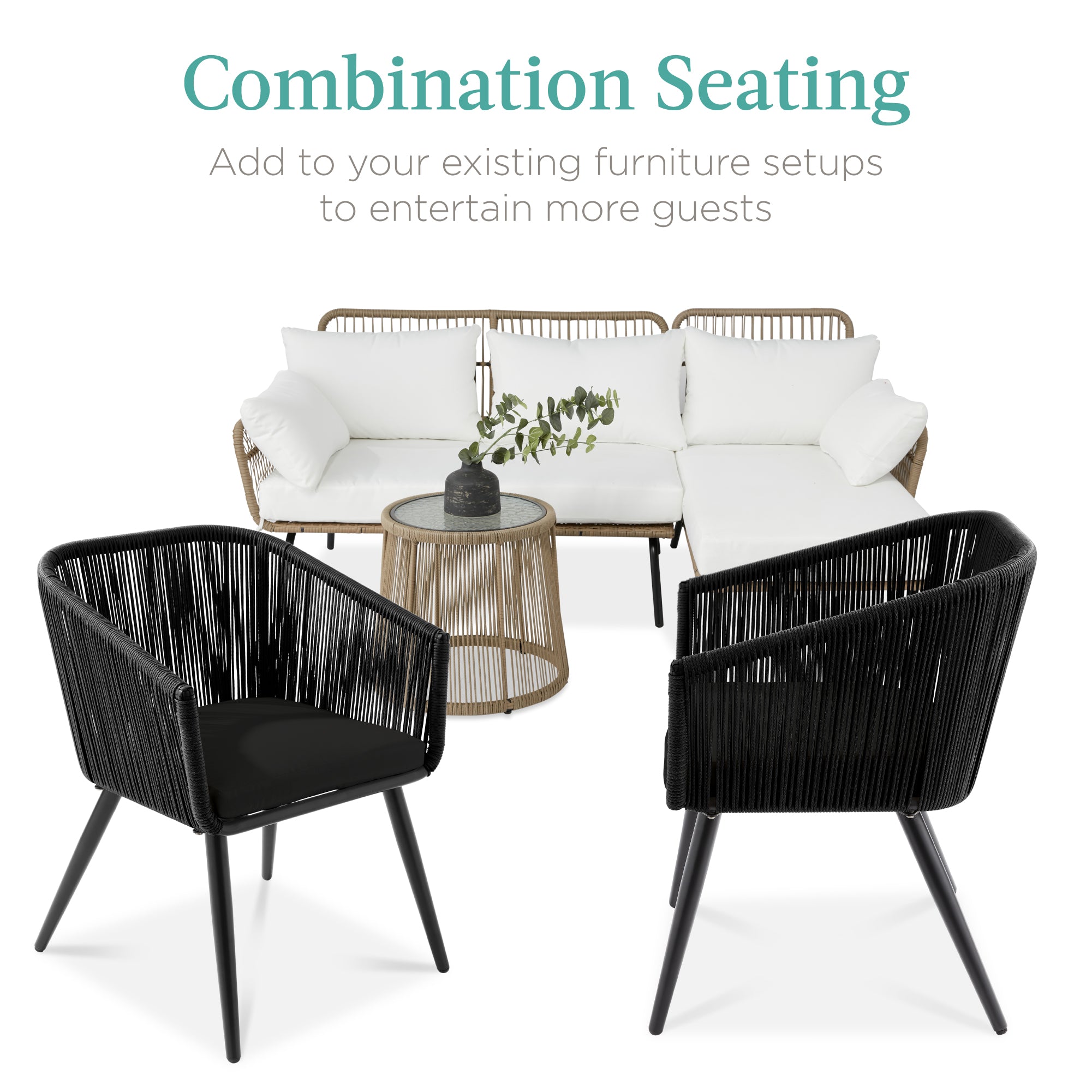 Set of 2 Outdoor Woven Wicker Patio Dining Chairs, 250lb Capacity