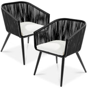 Set of 2 Outdoor Woven Wicker Patio Dining Chairs, 250lb Capacity