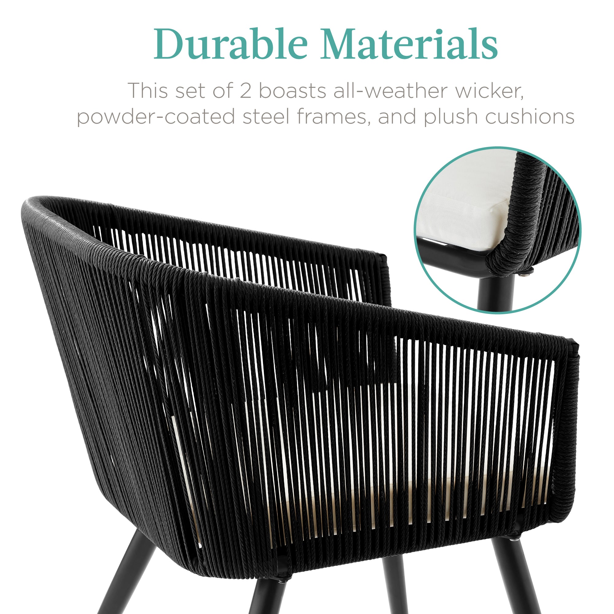 Set of 2 Outdoor Woven Wicker Patio Dining Chairs, 250lb Capacity