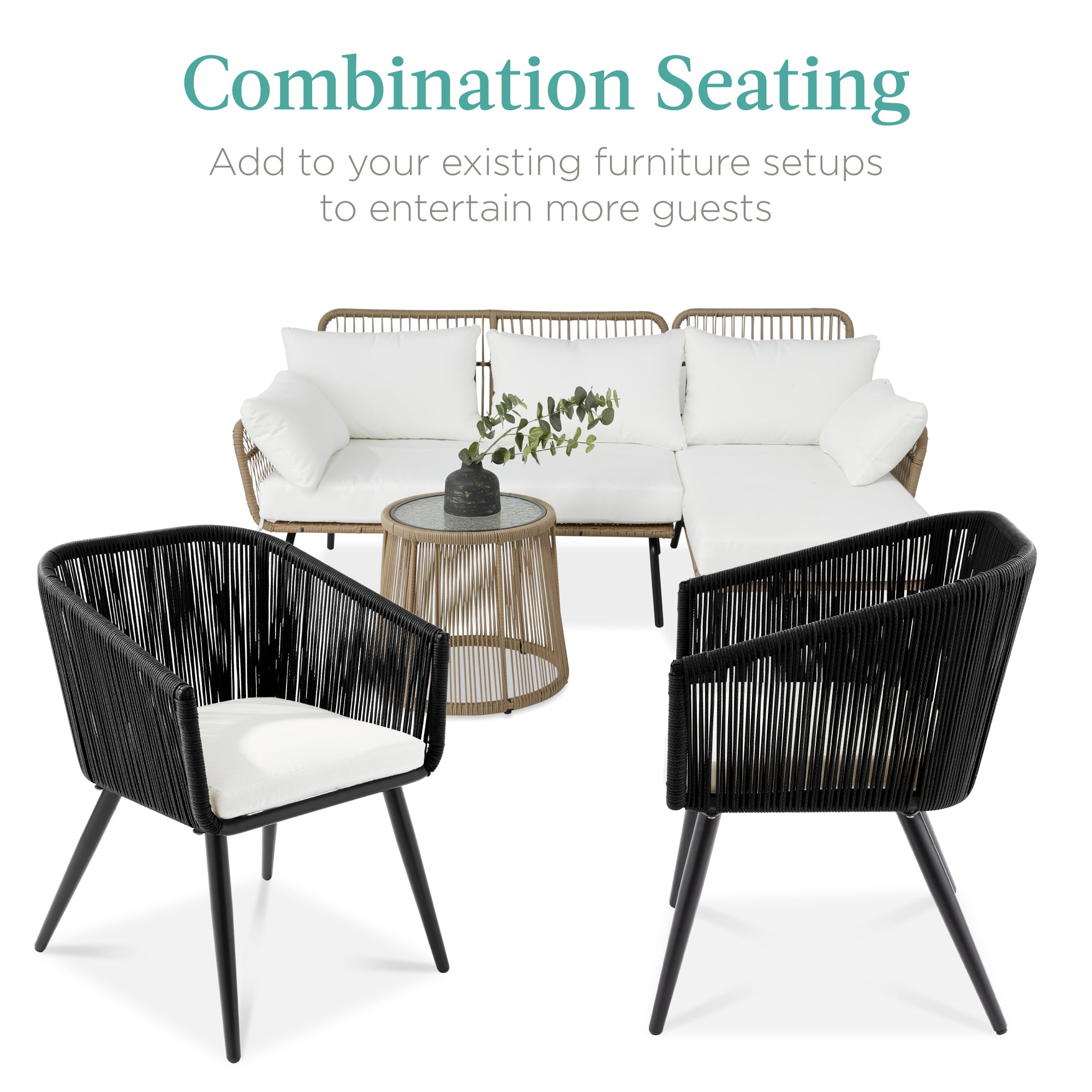 Set of 2 Outdoor Woven Wicker Patio Dining Chairs, 250lb Capacity