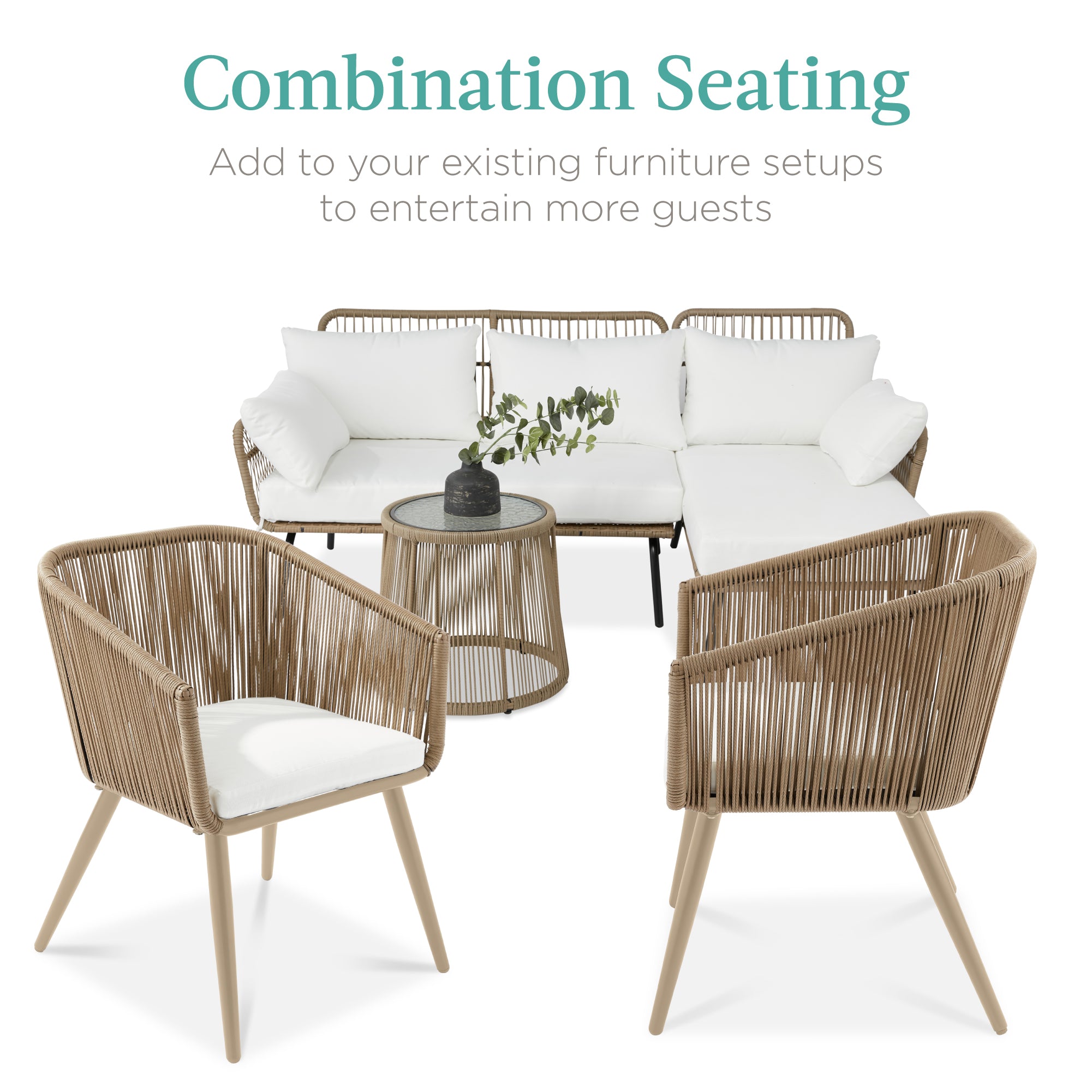 Set of 2 Outdoor Woven Wicker Patio Dining Chairs, 250lb Capacity