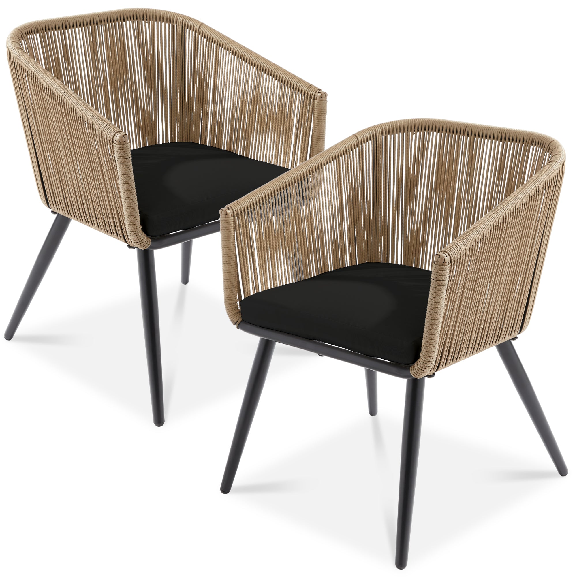 Set of 2 Outdoor Woven Wicker Patio Dining Chairs, 250lb Capacity