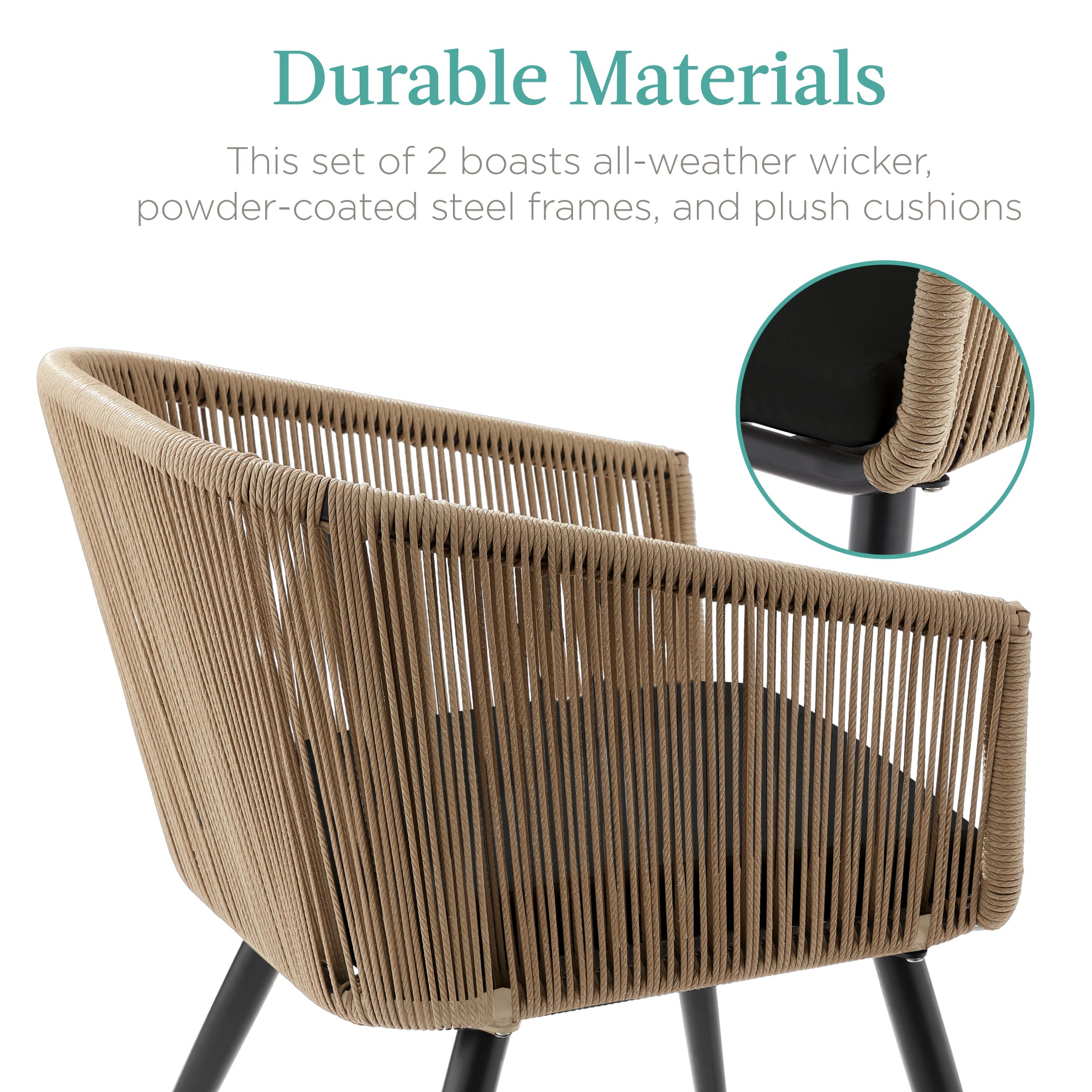 Set of 2 Outdoor Woven Wicker Patio Dining Chairs, 250lb Capacity