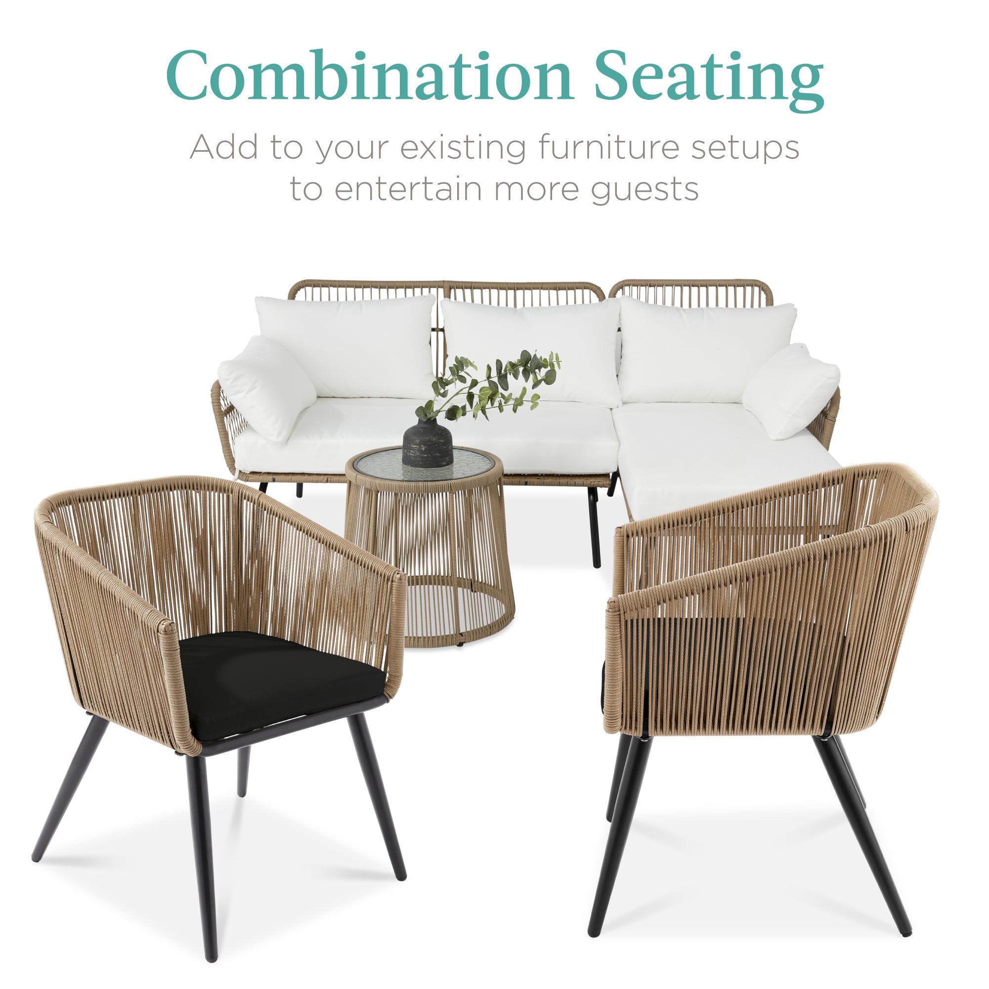 Set of 2 Outdoor Woven Wicker Patio Dining Chairs, 250lb Capacity