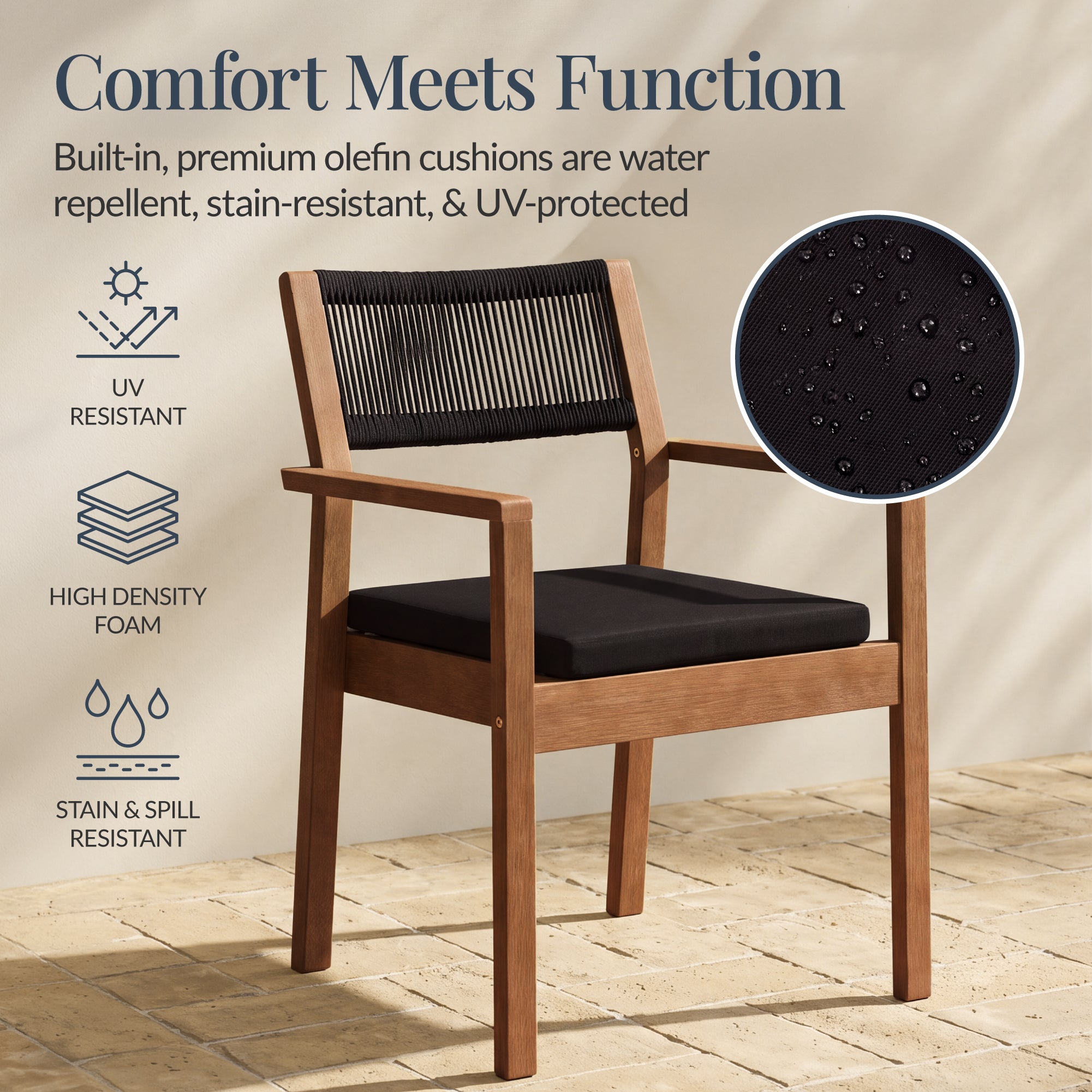 Set of 2 Indoor Outdoor Bayview Dining Chairs with Arms All-Weather Rope