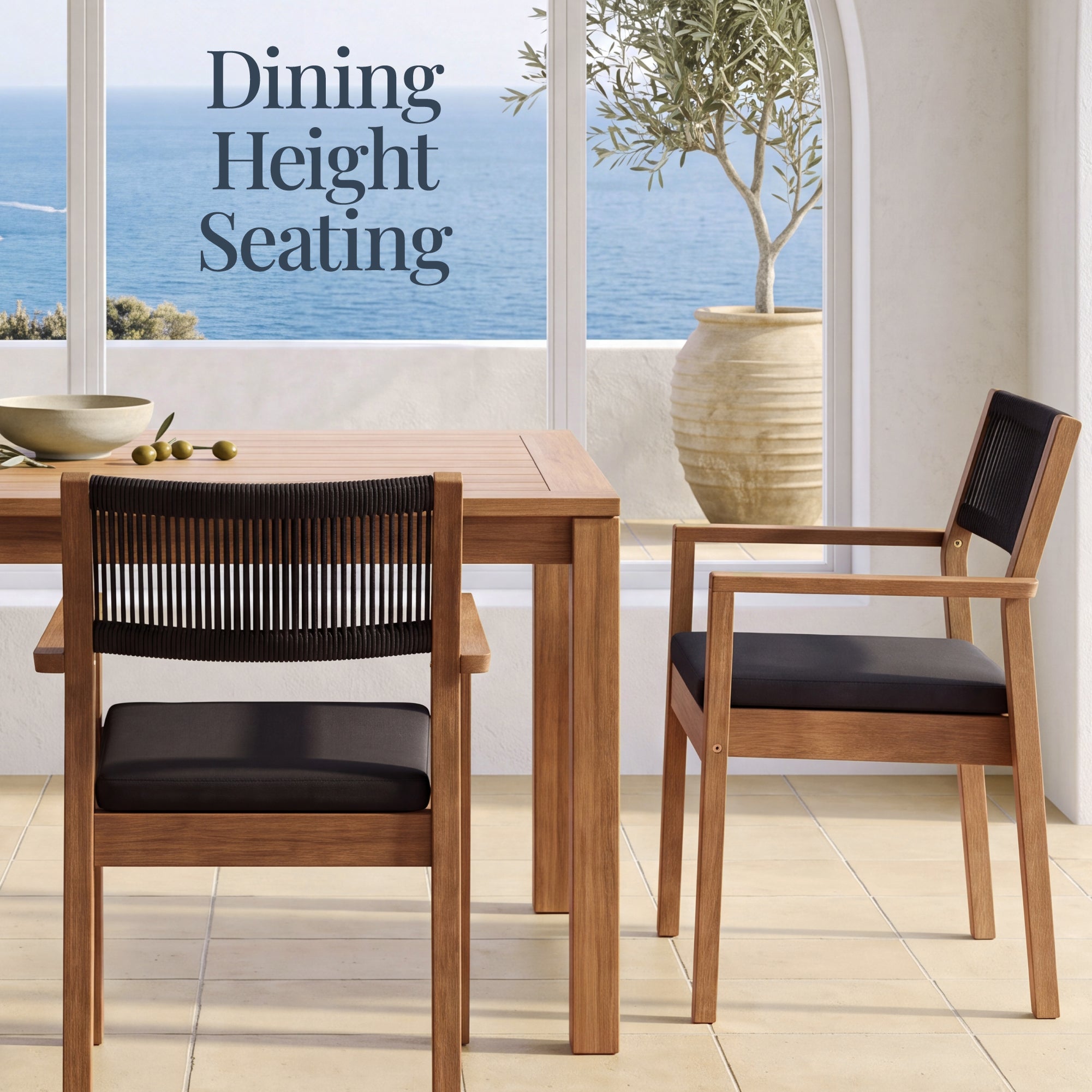 Set of 2 Indoor Outdoor Bayview Dining Chairs with Arms All-Weather Rope