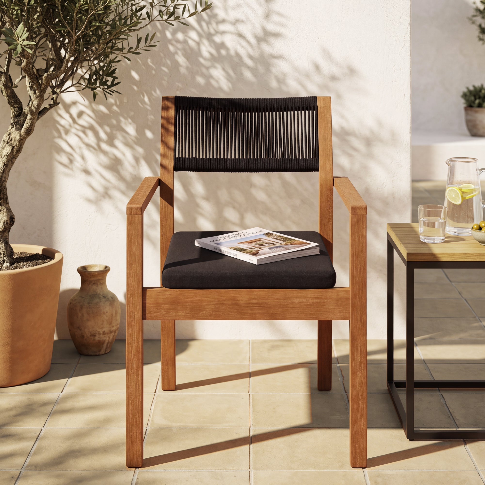 Set of 2 Indoor Outdoor Bayview Dining Chairs with Arms All-Weather Rope