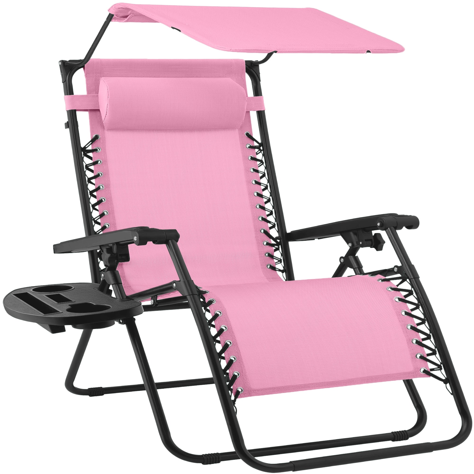 30" Wide Folding Zero Gravity Patio Lounge Chair w/Adjustable Canopy Shade