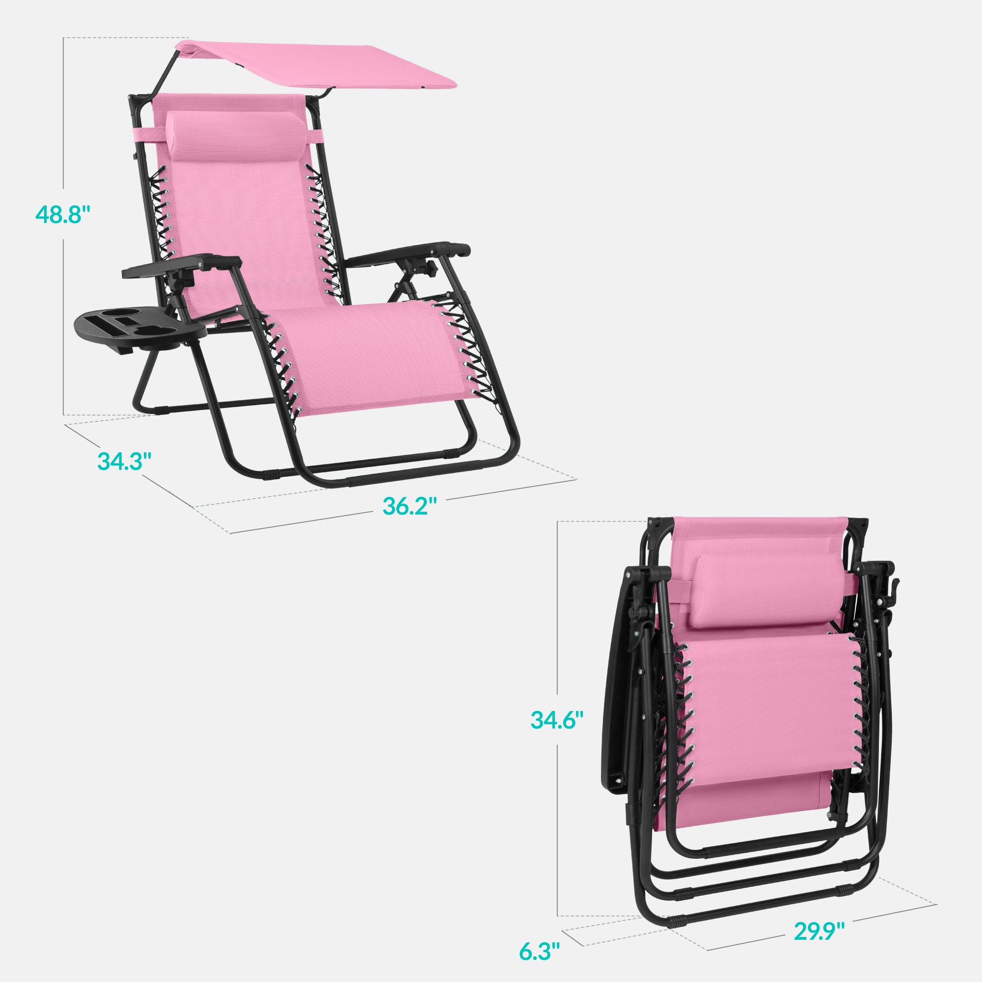 30" Wide Folding Zero Gravity Patio Lounge Chair w/Adjustable Canopy Shade