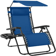 30" Wide Folding Zero Gravity Patio Lounge Chair w/Adjustable Canopy Shade