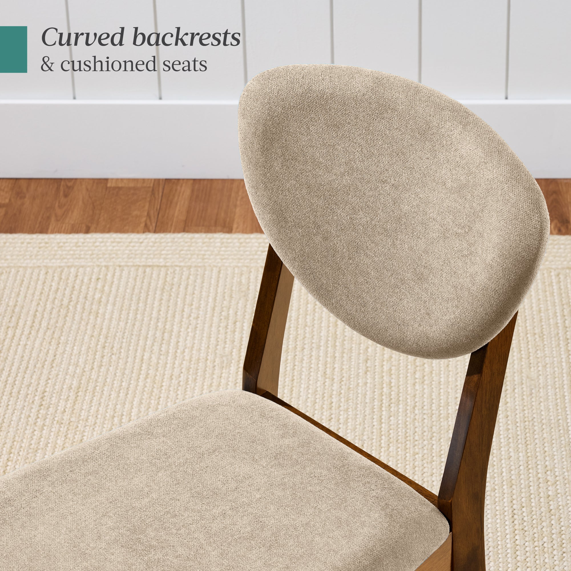 2-Piece Mid-Century Modern Wood &Upholstered Dining Chair Set
