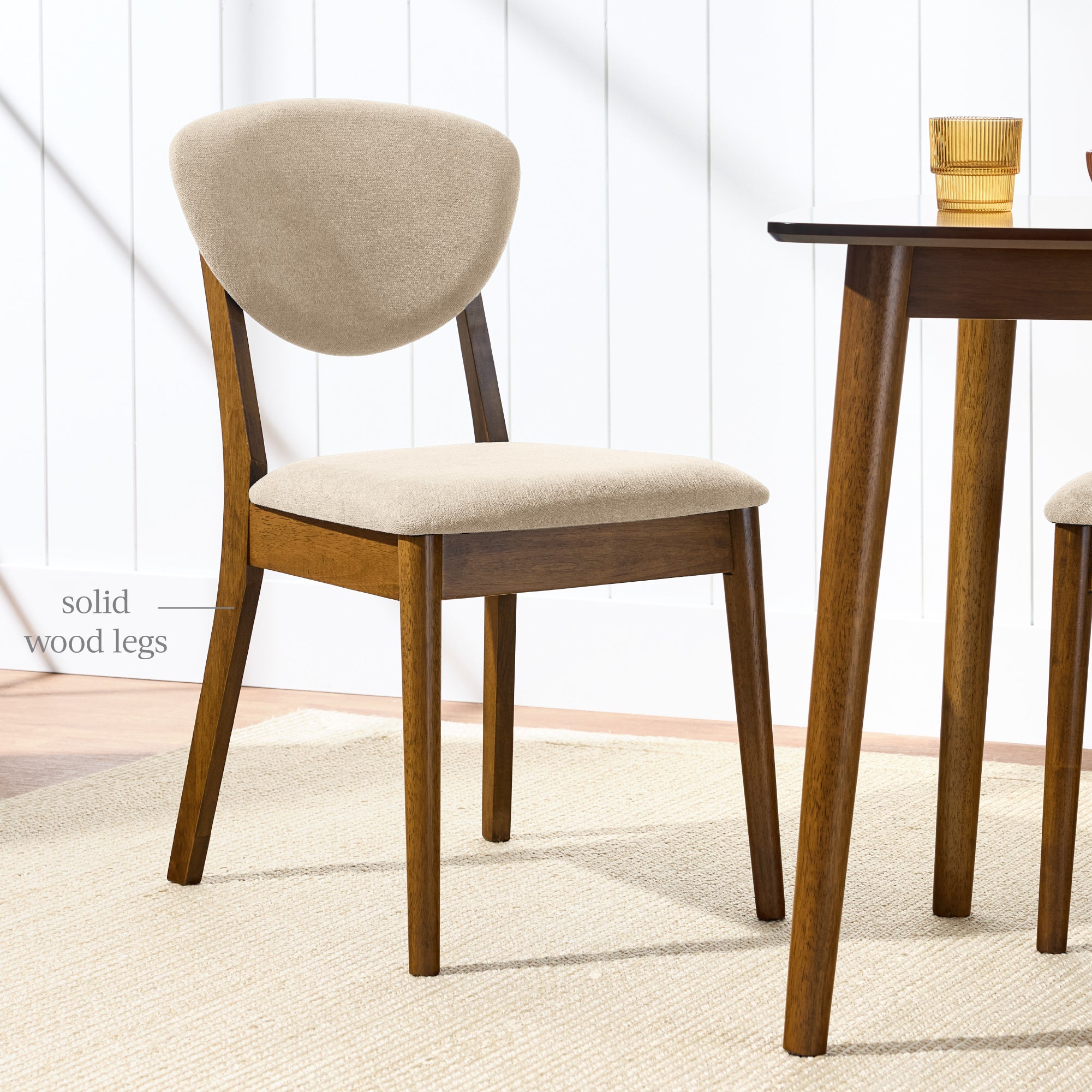 2-Piece Mid-Century Modern Wood &Upholstered Dining Chair Set
