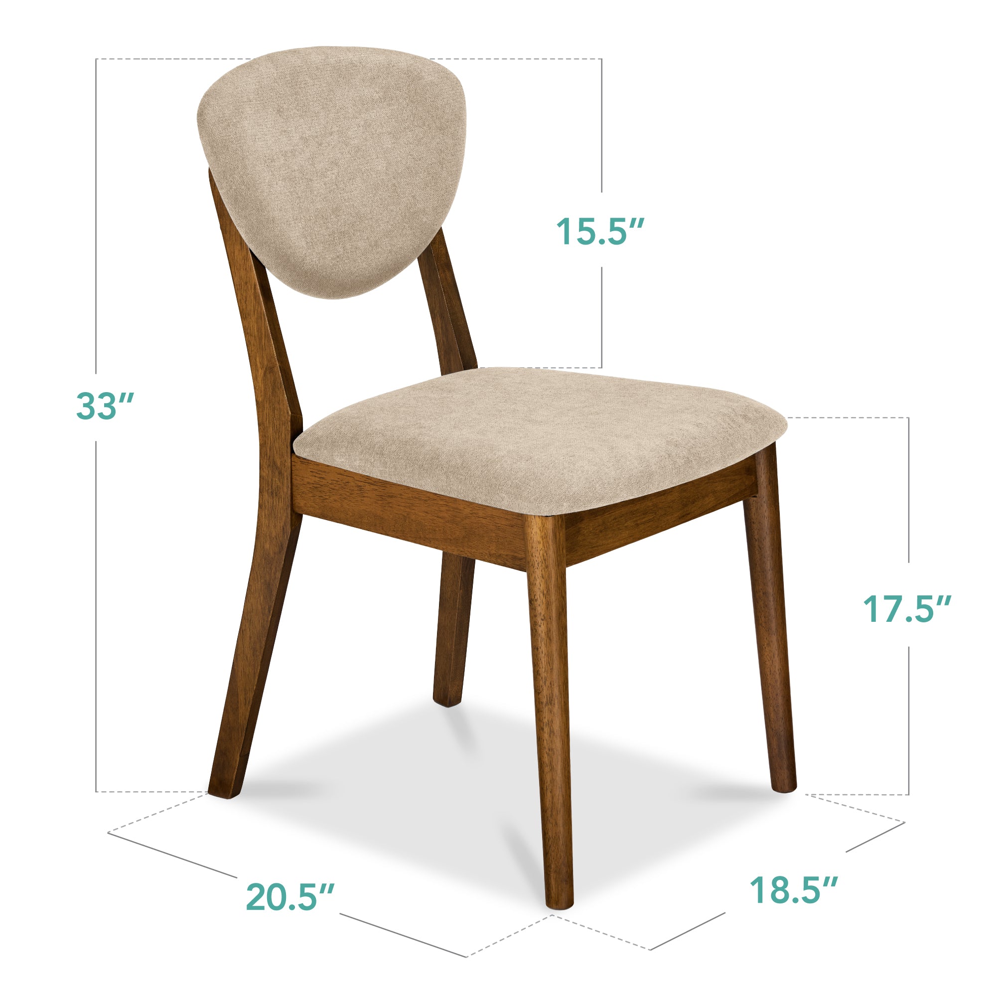 2-Piece Mid-Century Modern Wood &Upholstered Dining Chair Set