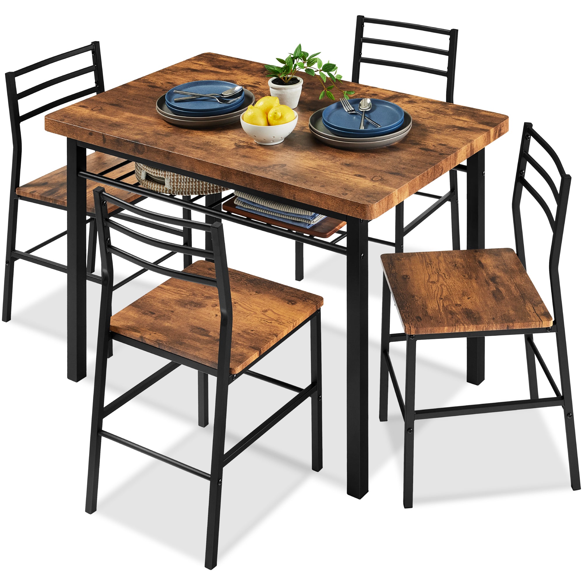 5-Piece Modern Dining Set, Kitchen Table W/ 4 Matching Chairs & Storage Rack