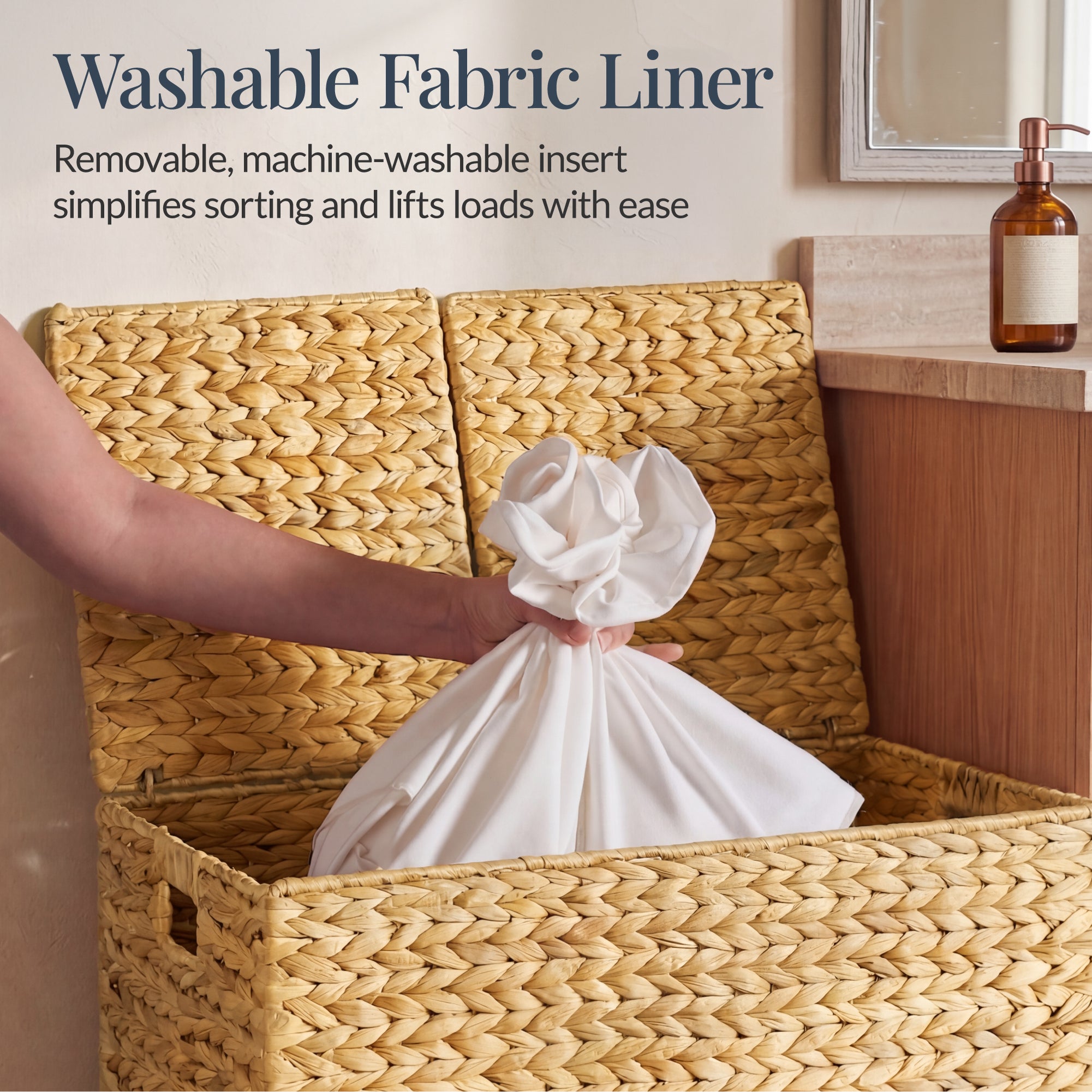 Large Storage Basket w/ Separate Lid, Washable Sectioned Liner Bag