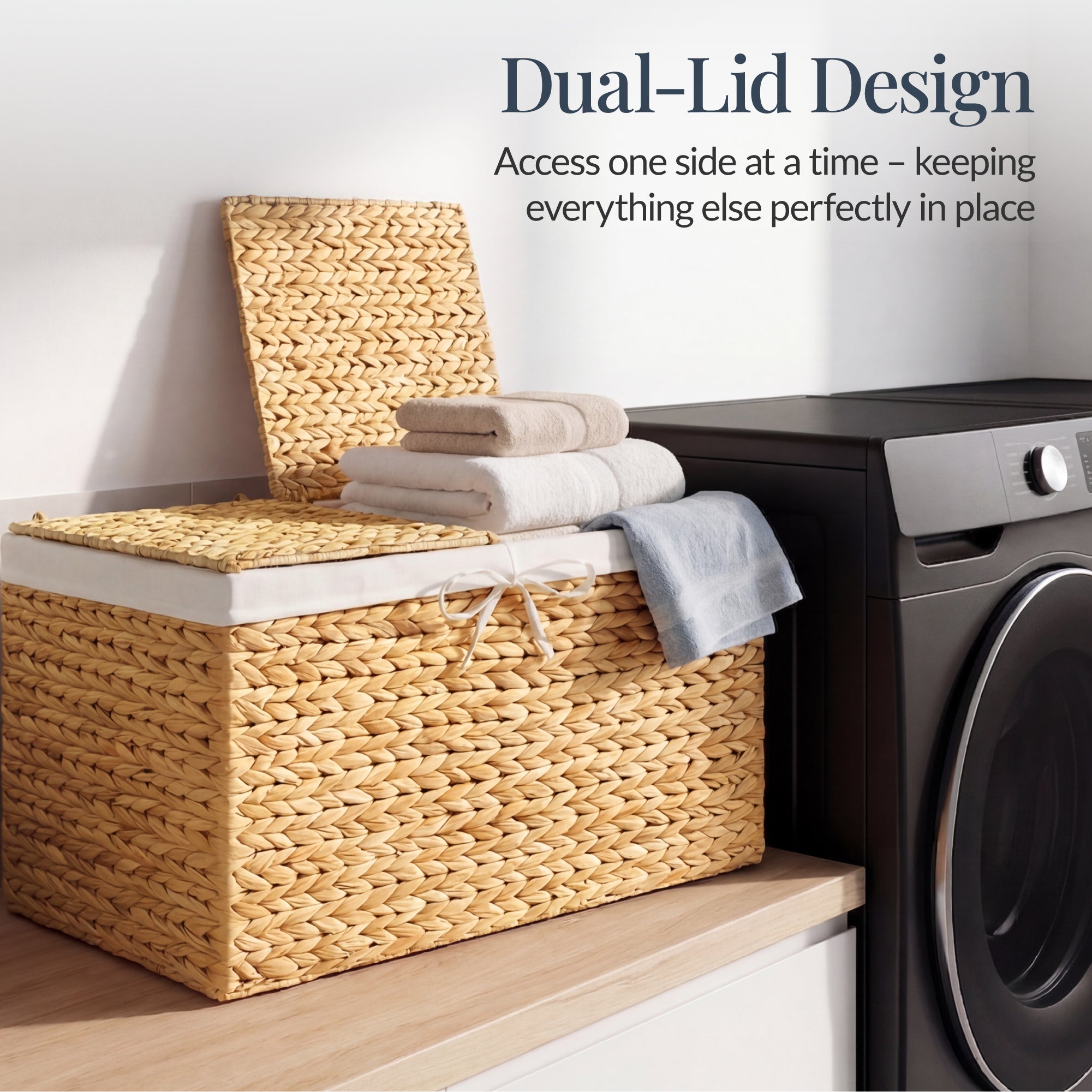Large Storage Basket w/ Separate Lid, Washable Sectioned Liner Bag
