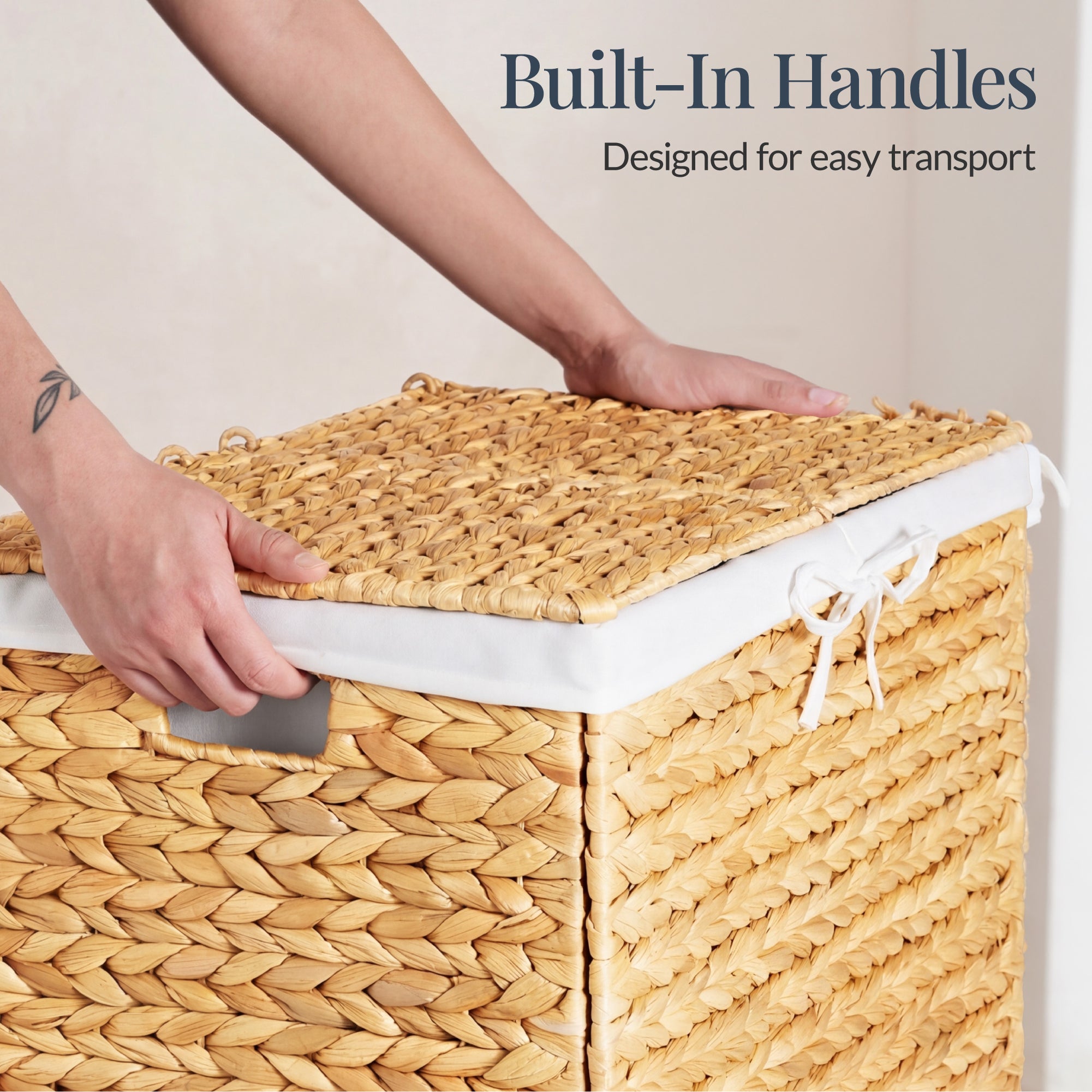Large Storage Basket w/ Separate Lid, Washable Sectioned Liner Bag