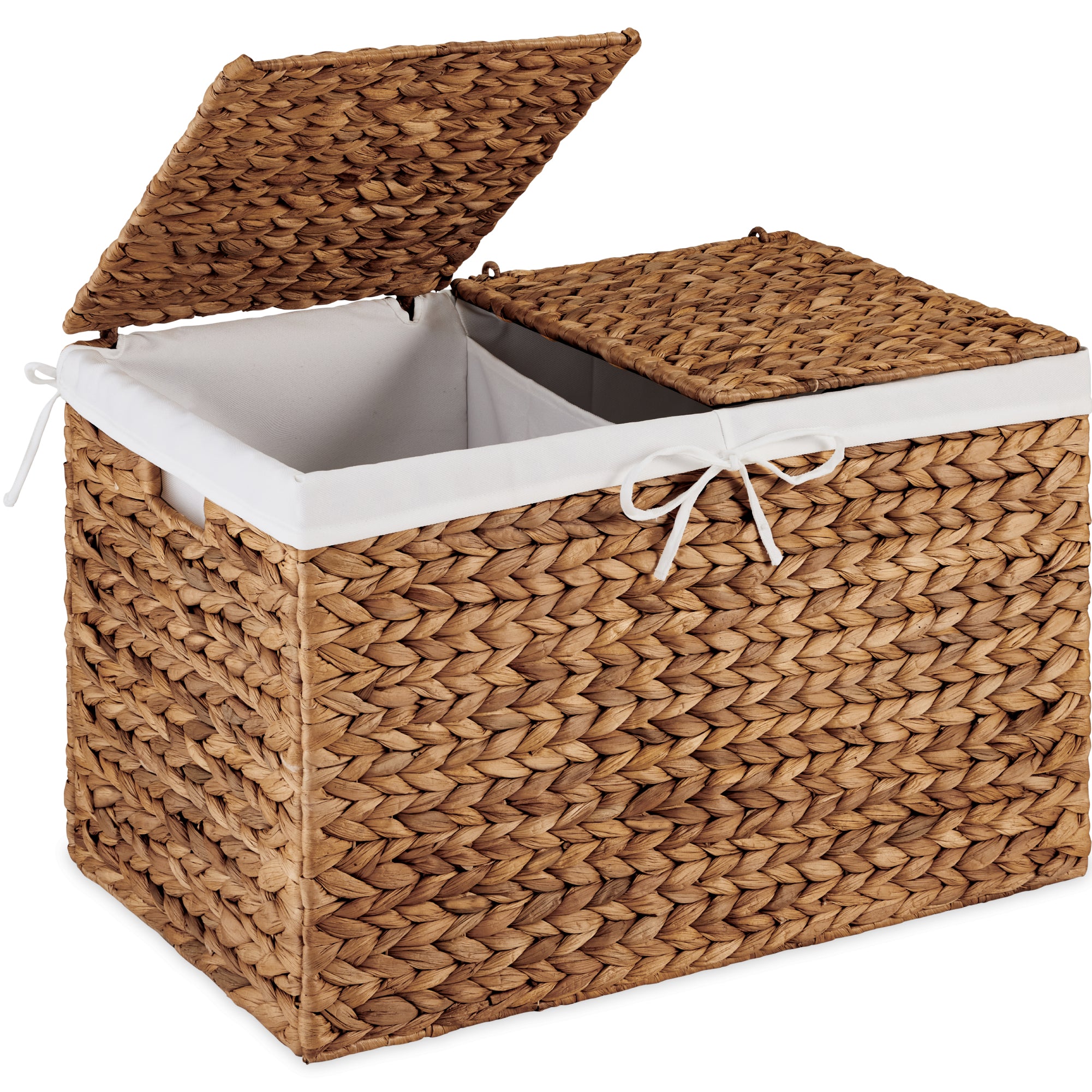 Large Storage Basket w/ Separate Lid, Washable Sectioned Liner Bag