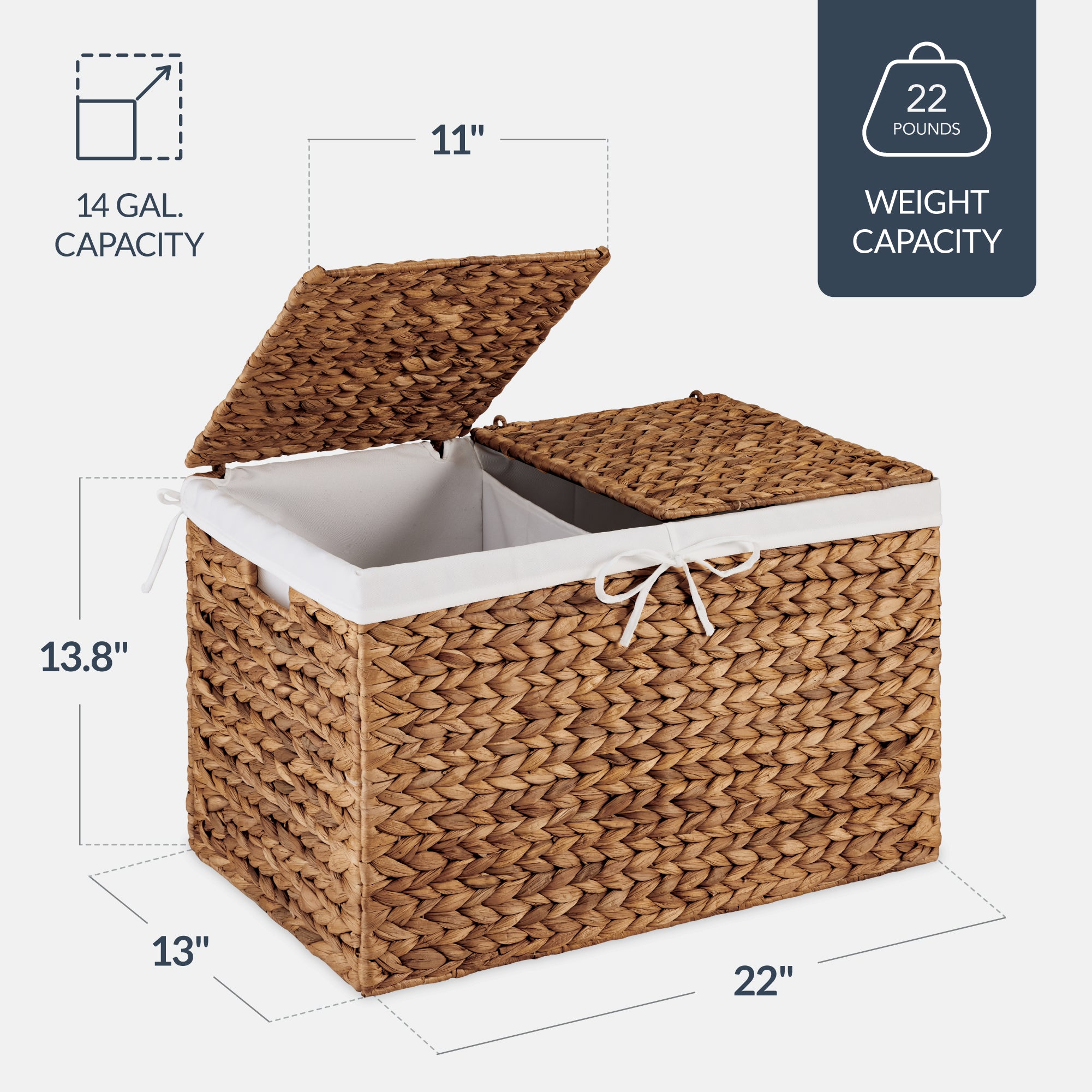 Large Storage Basket w/ Separate Lid, Washable Sectioned Liner Bag