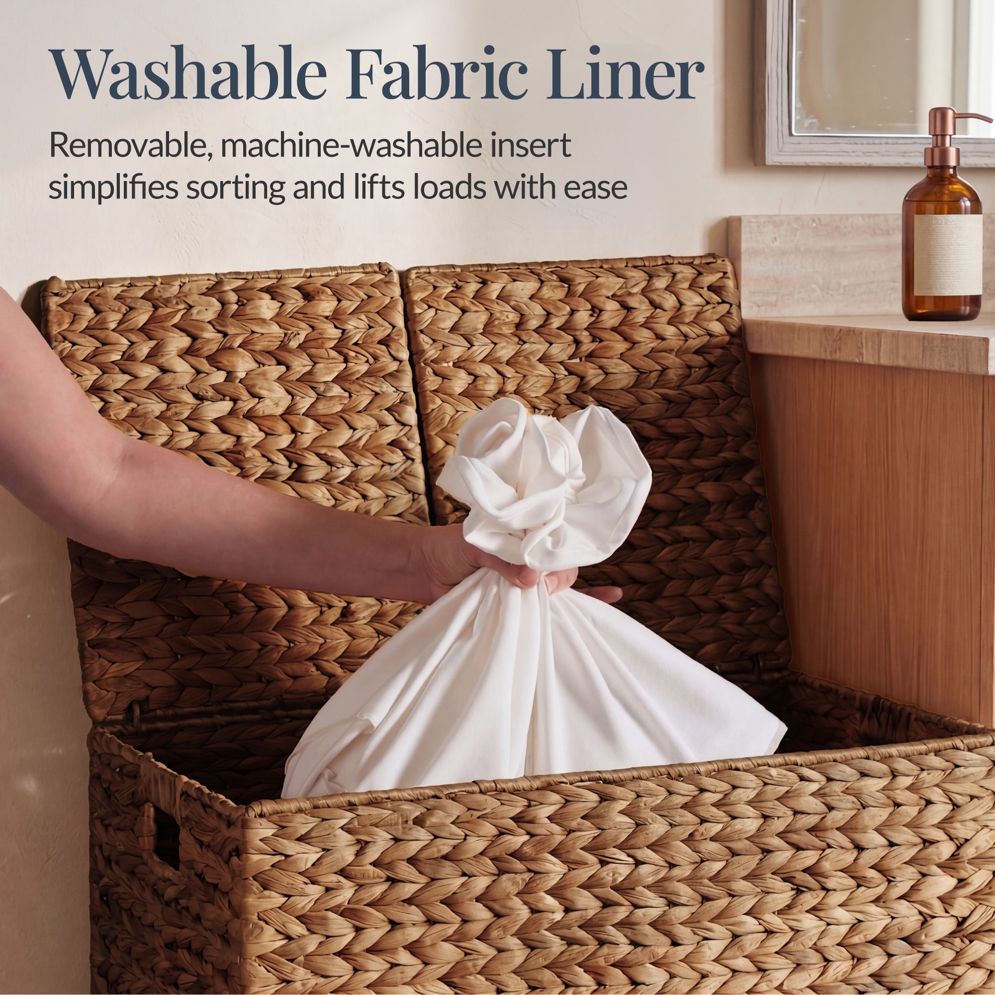 Large Storage Basket w/ Separate Lid, Washable Sectioned Liner Bag